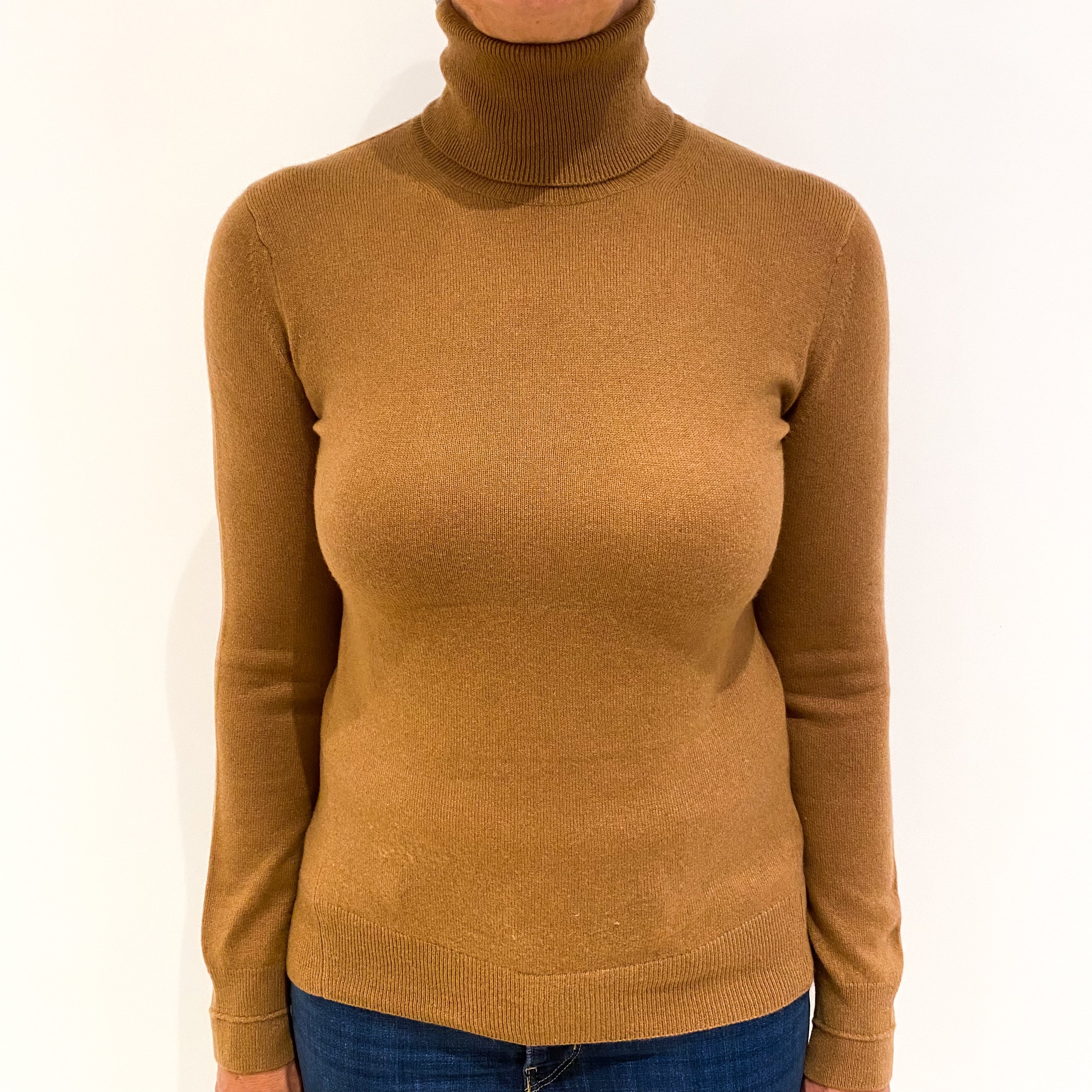 Caramel Brown Cashmere Polo Neck Jumper Medium