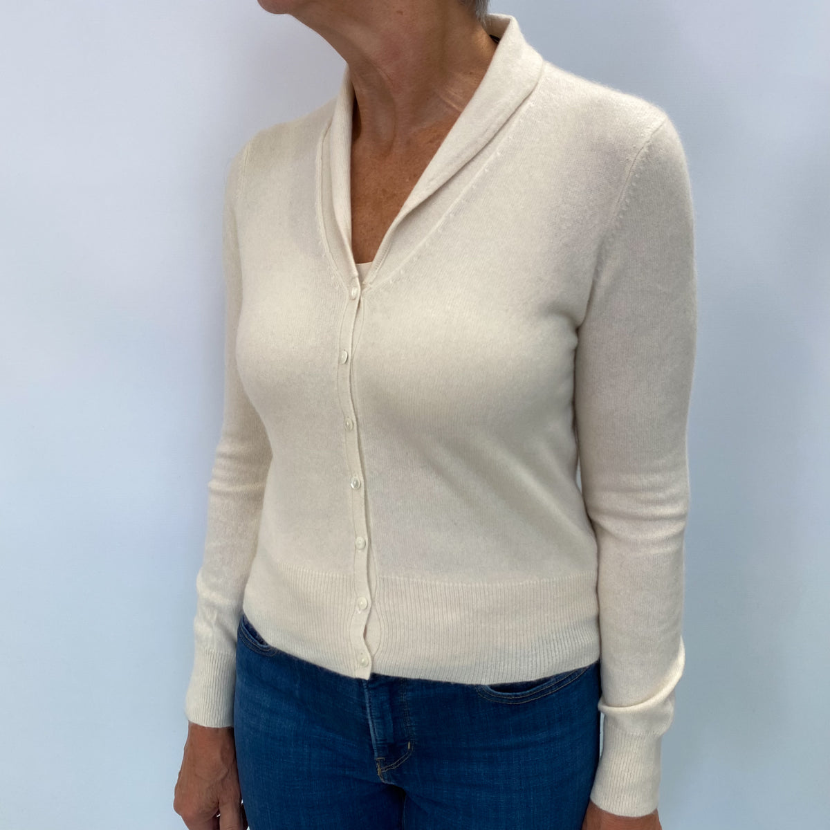 Cream Cashmere V-Neck Cardigan Medium