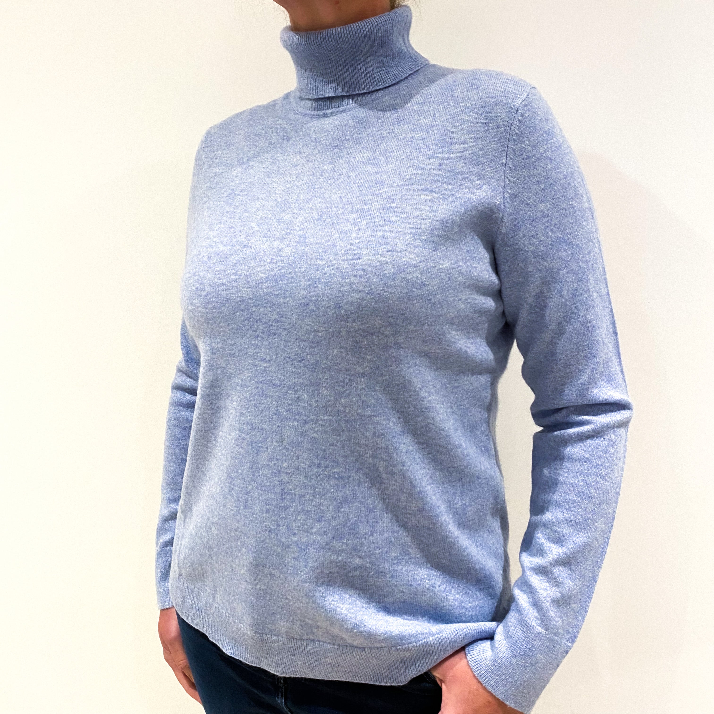 Sky Blue Cashmere Polo Neck Jumper Large