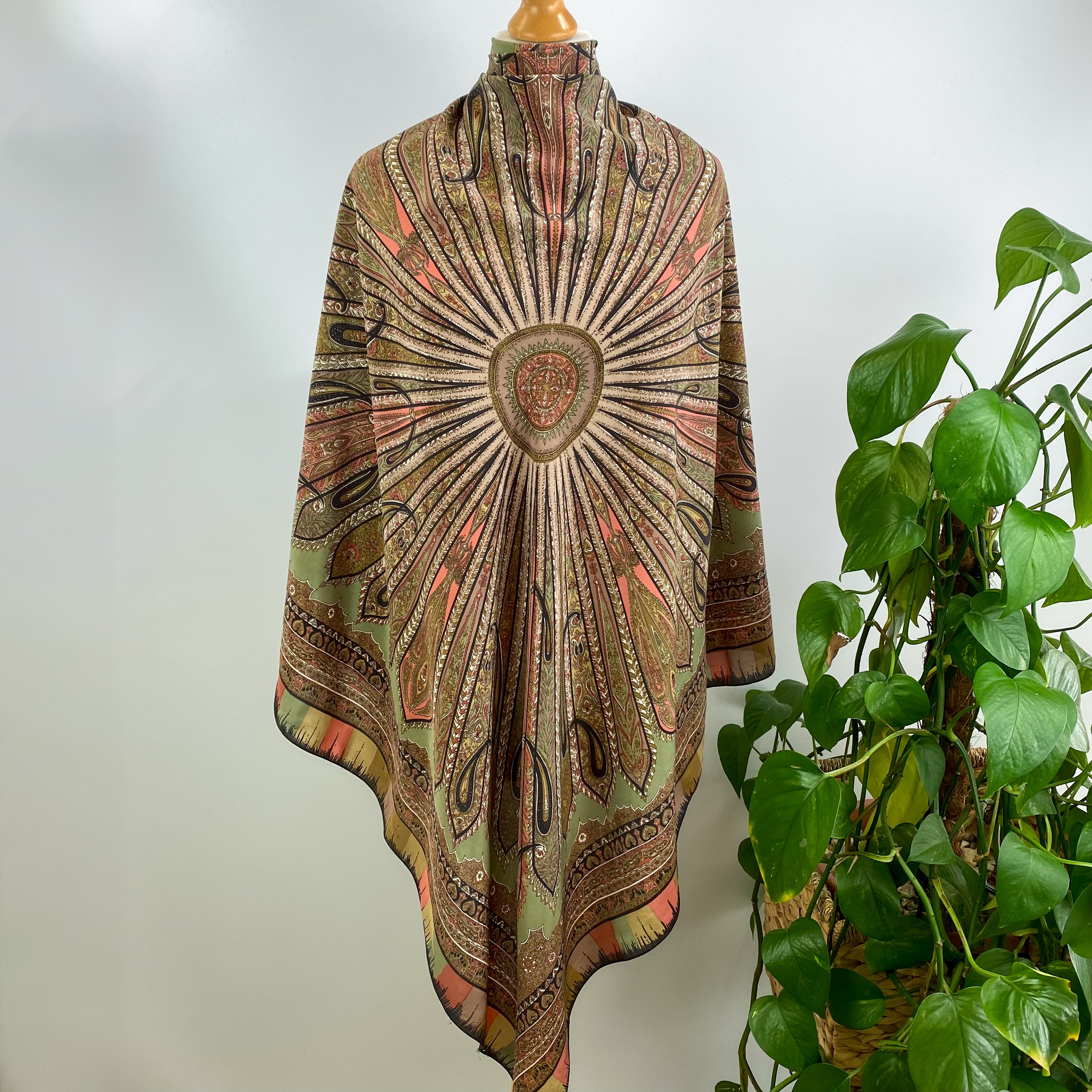Abstract Sunburst Paisley Vintage Silk Scarf