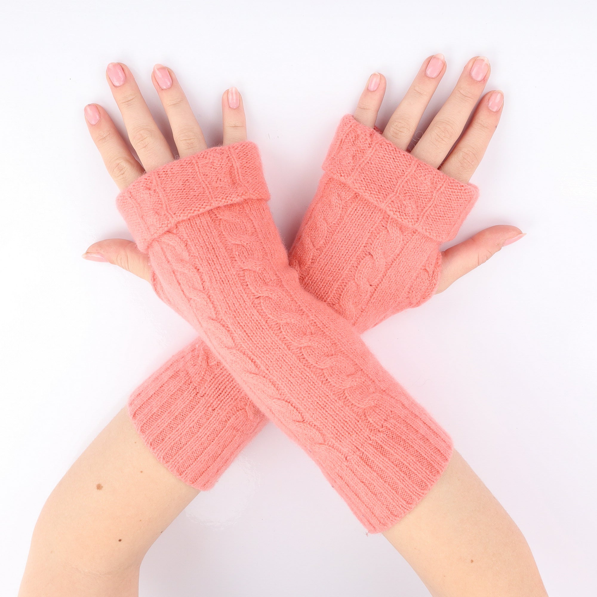 Coral Cable Fingerless Gloves