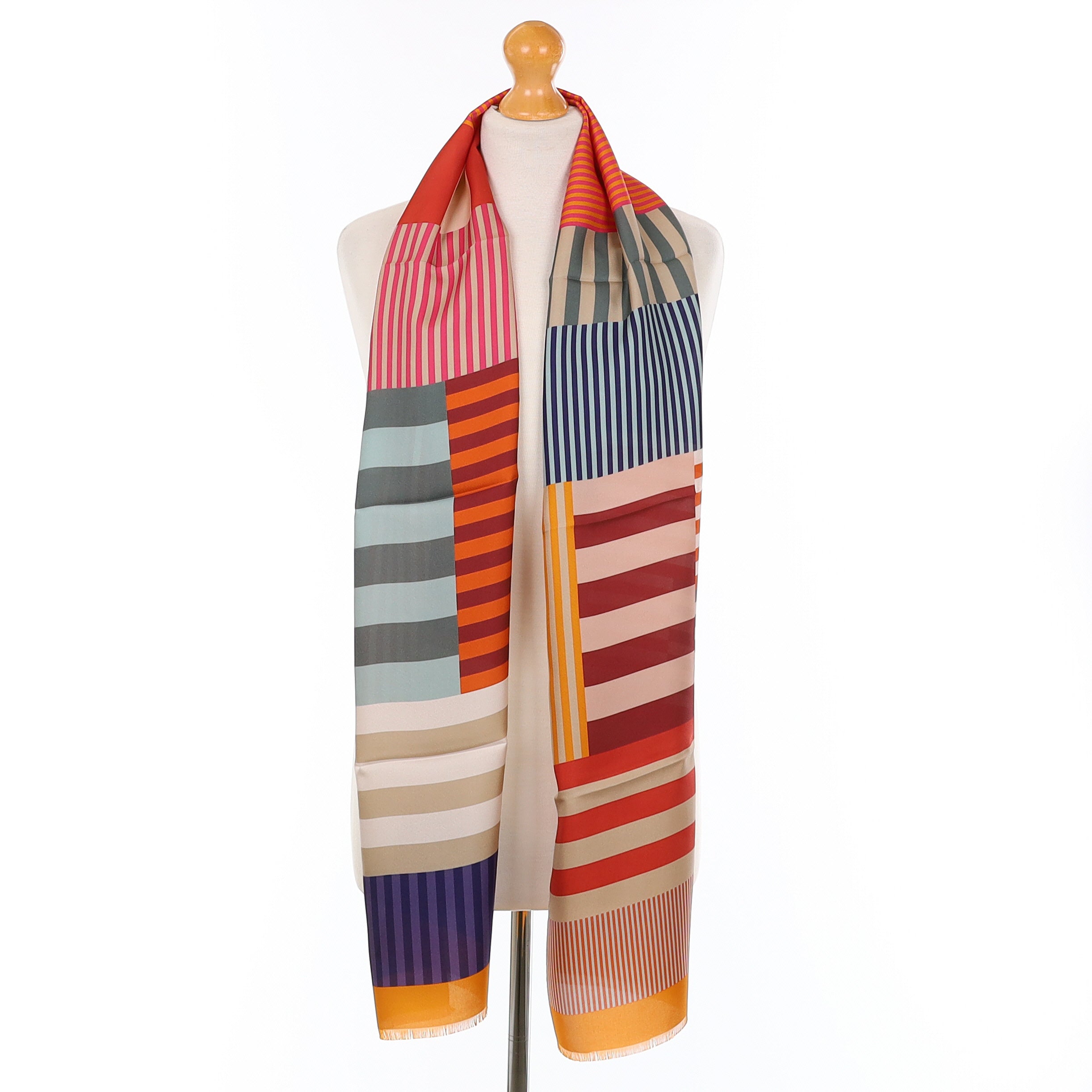 Brand New Italian Colourful Striped Silk Scarf