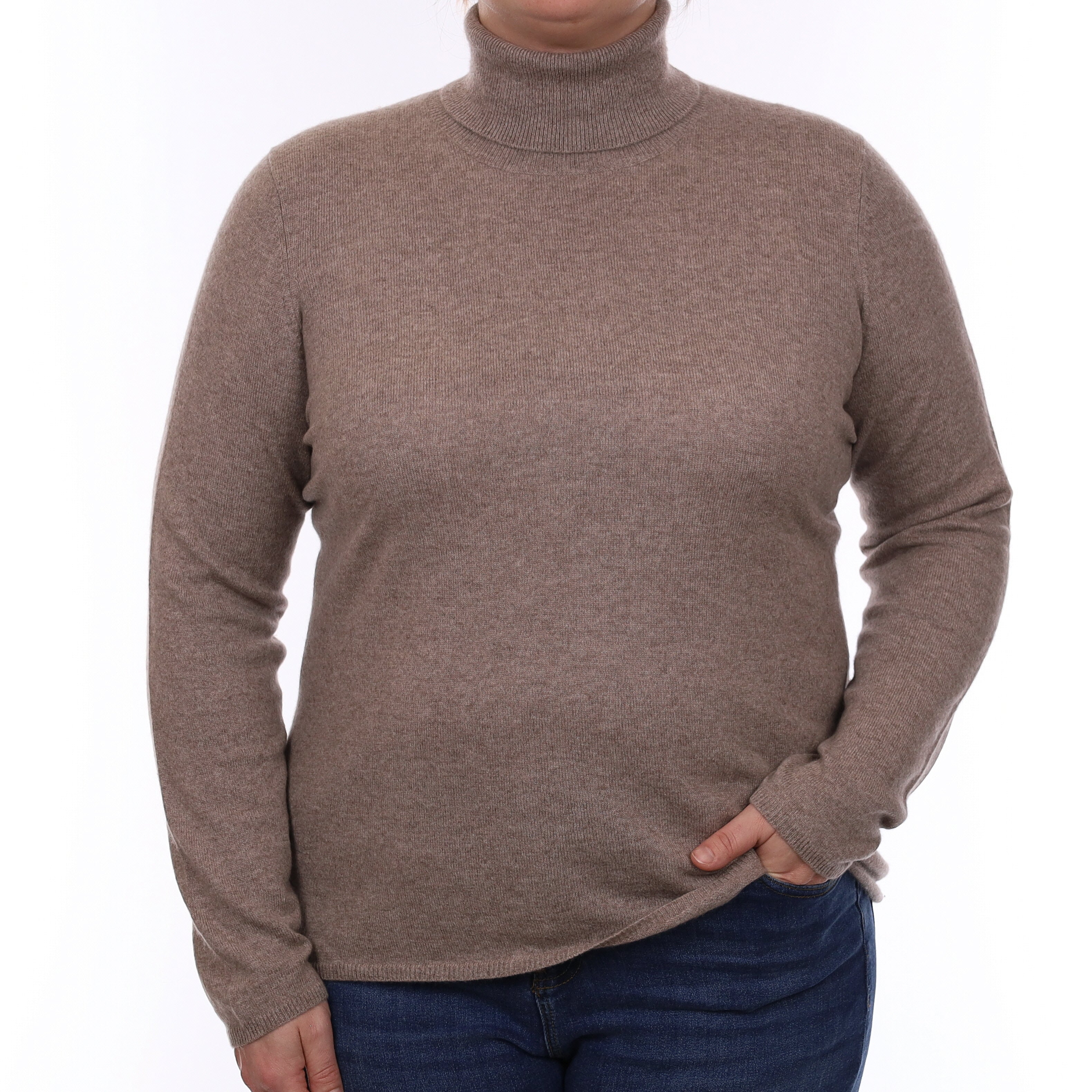 Mink Brown Cashmere Polo Neck Jumper Large