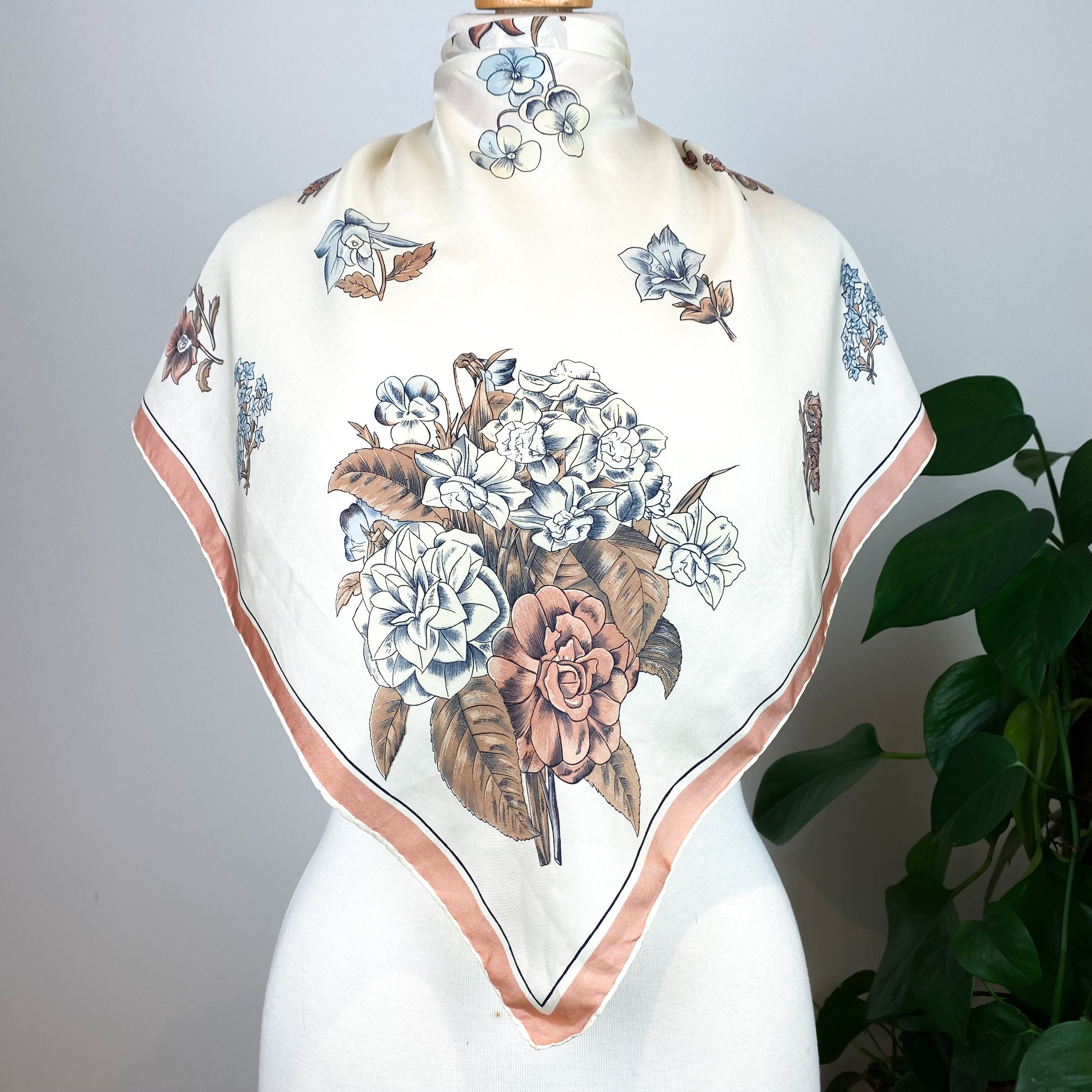 1960s Subtle Cream Floral Vintage Silk Scarf