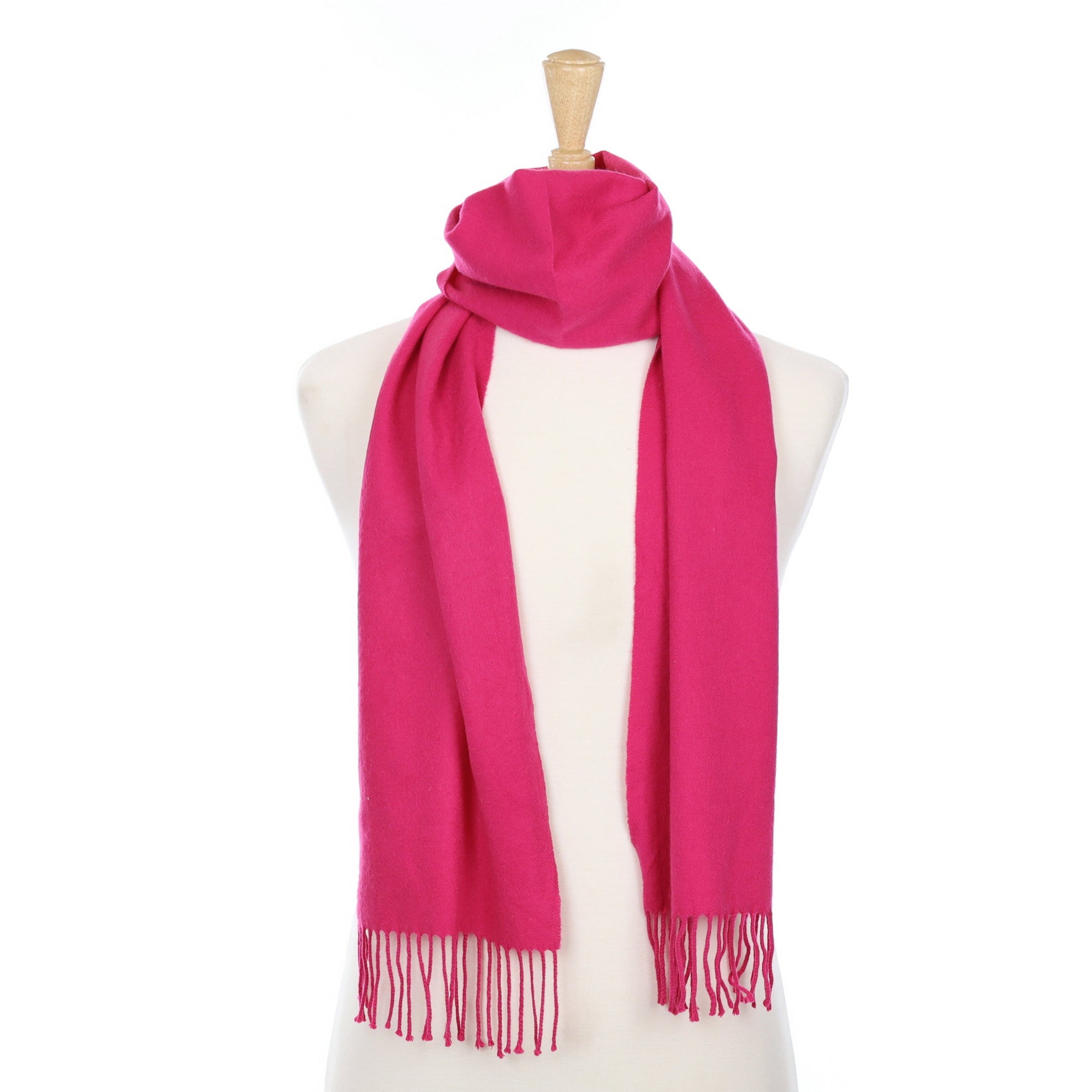 Hot Pink Cashmere Fringed Woven Scarf