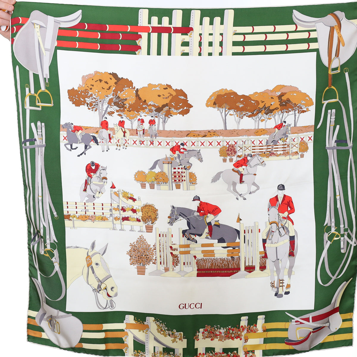 Brand New Gucci Show Jumping Vintage Silk Scarf