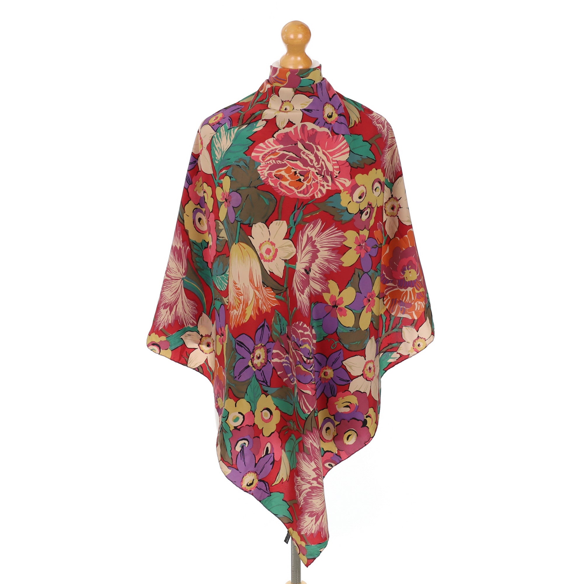 Large Red Floral Vintage Silk Scarf