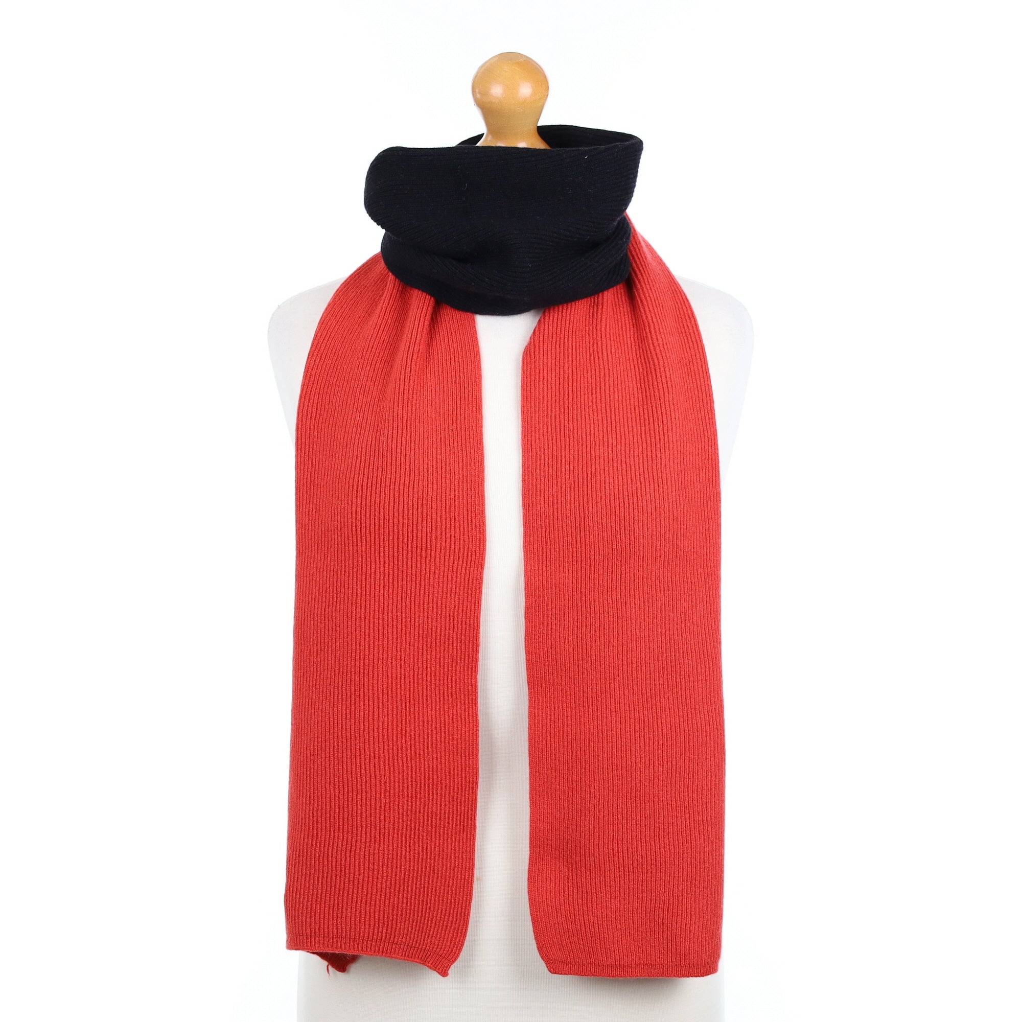 Brand New Scottish Burnt Orange & Black Cashmere Ribbed Scarf