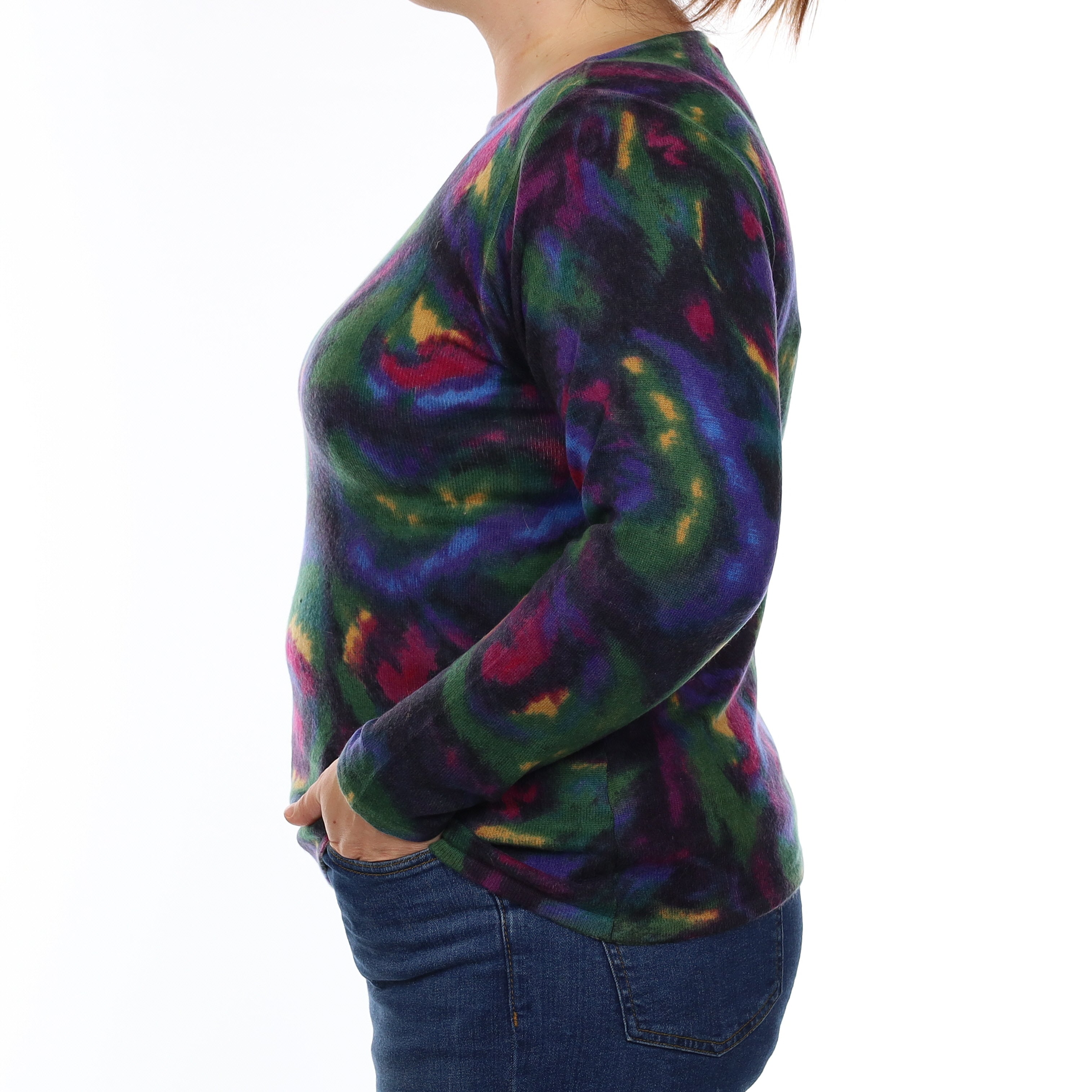Multicolour Abstract Cashmere Crew Neck Jumper Large