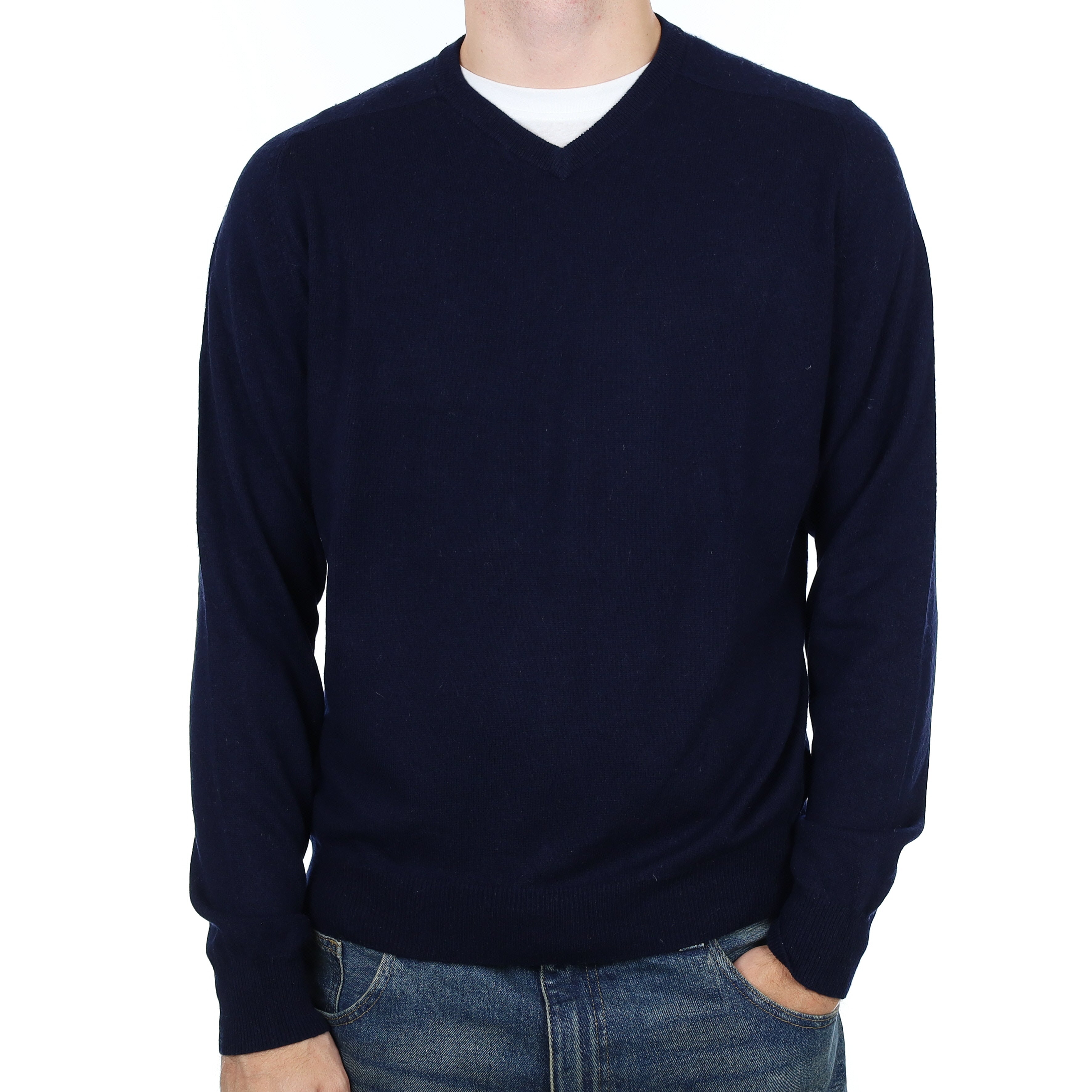 Men’s Navy Cashmere V Neck Jumper Large