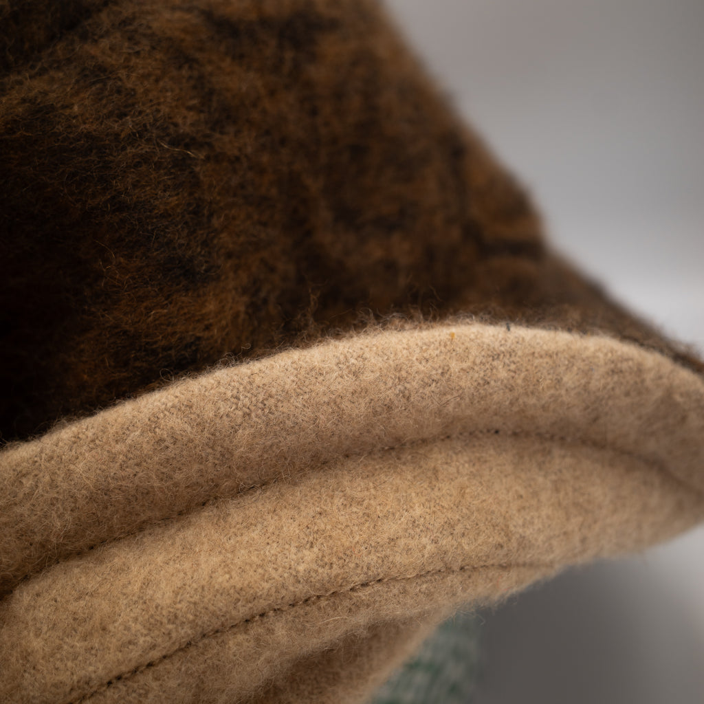 Tortoise Shell Brown Patterned Reversible Cashmere Bucket Hat Small