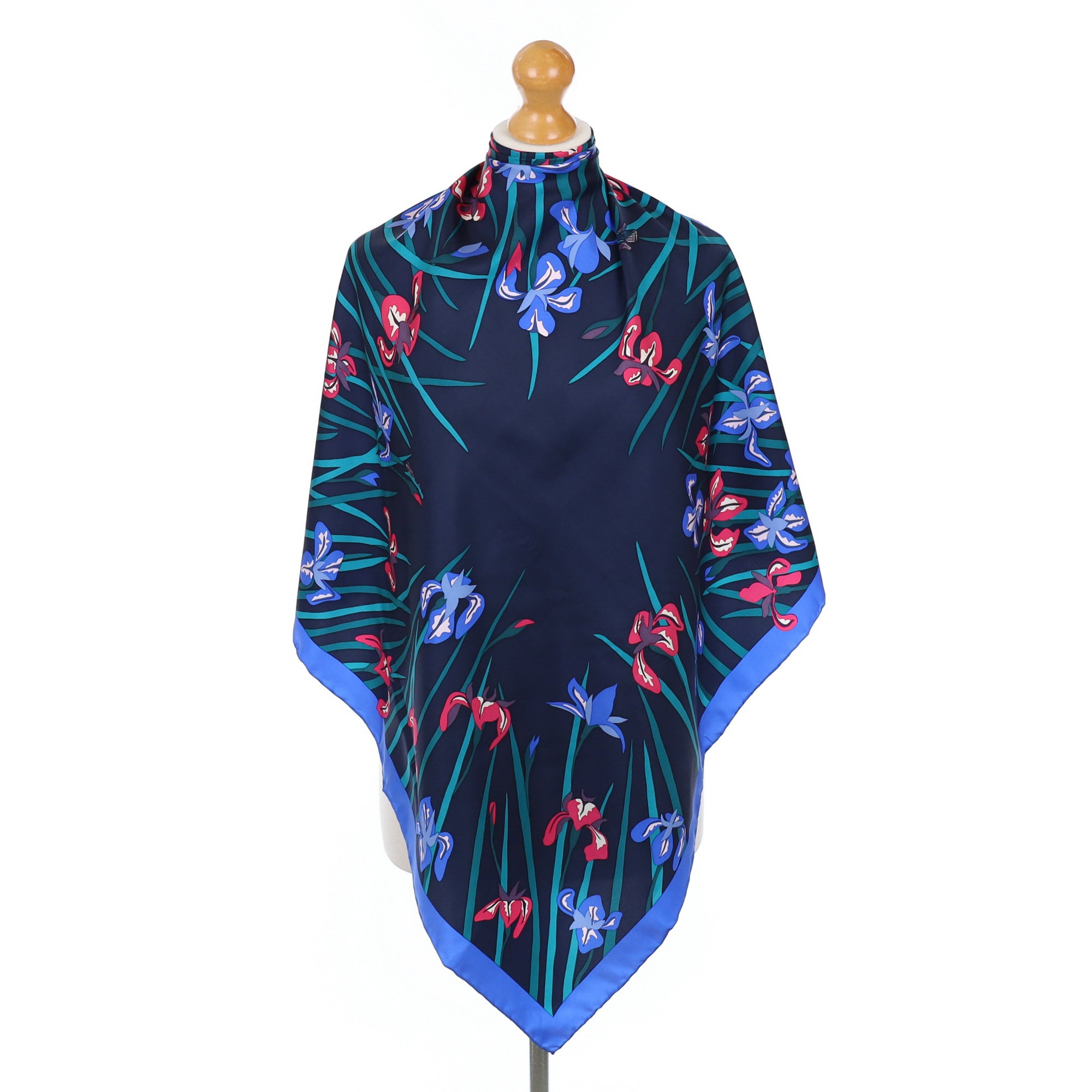 Blue and Pink Floral Silk Scarf