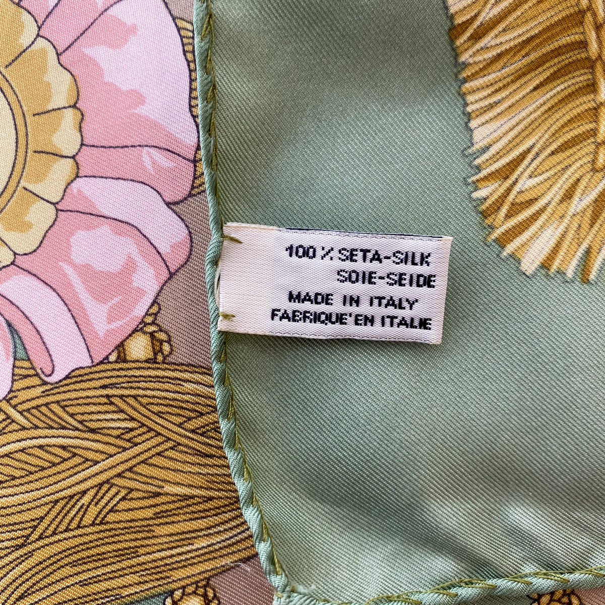Tassled Green, Cream and Pink Silk Scarf