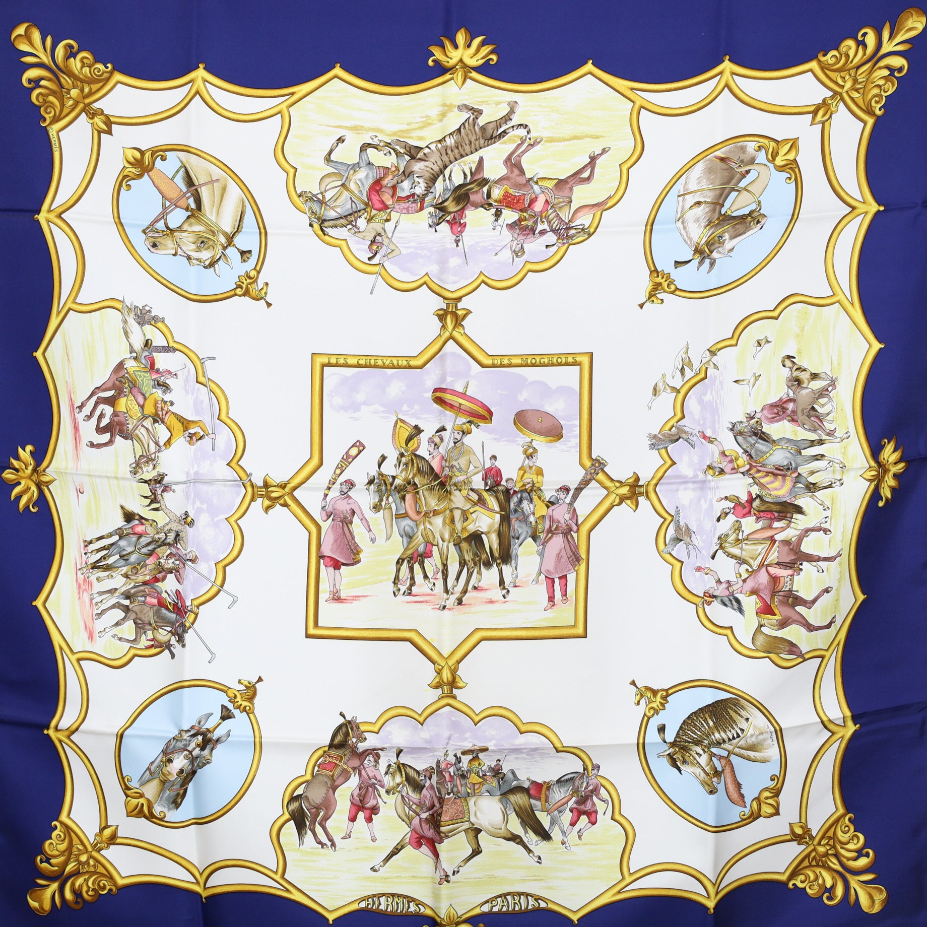 Brand New Boxed Hermès Les Chevaux des Moghols Boxed Silk Scarf