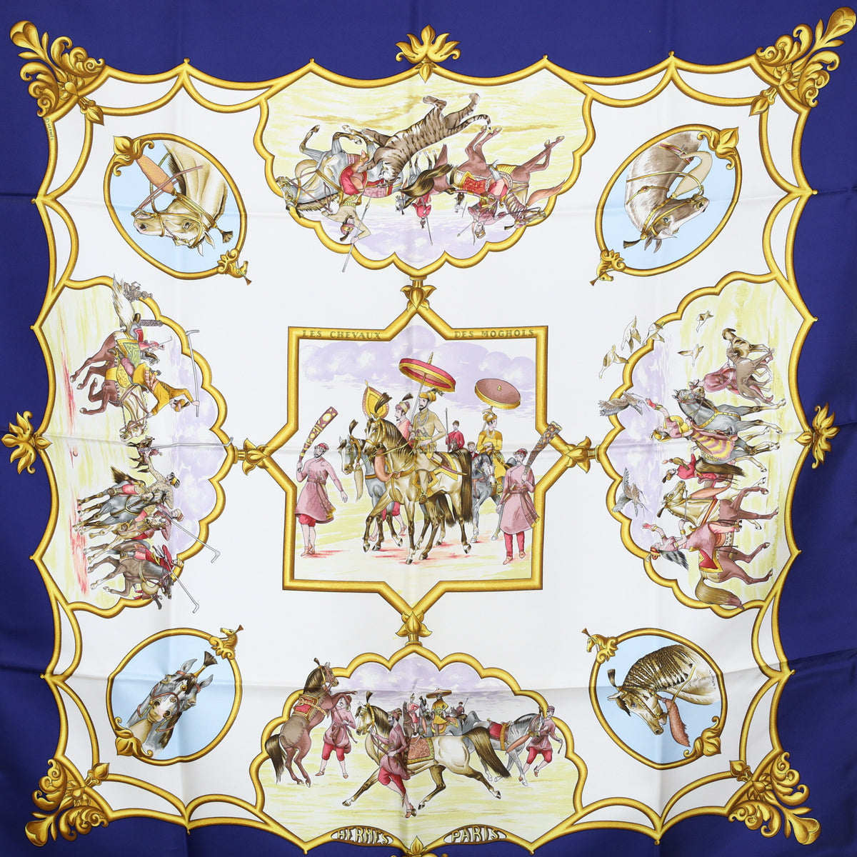 Brand New Boxed Hermès Les Chevaux des Moghols Boxed Silk Scarf