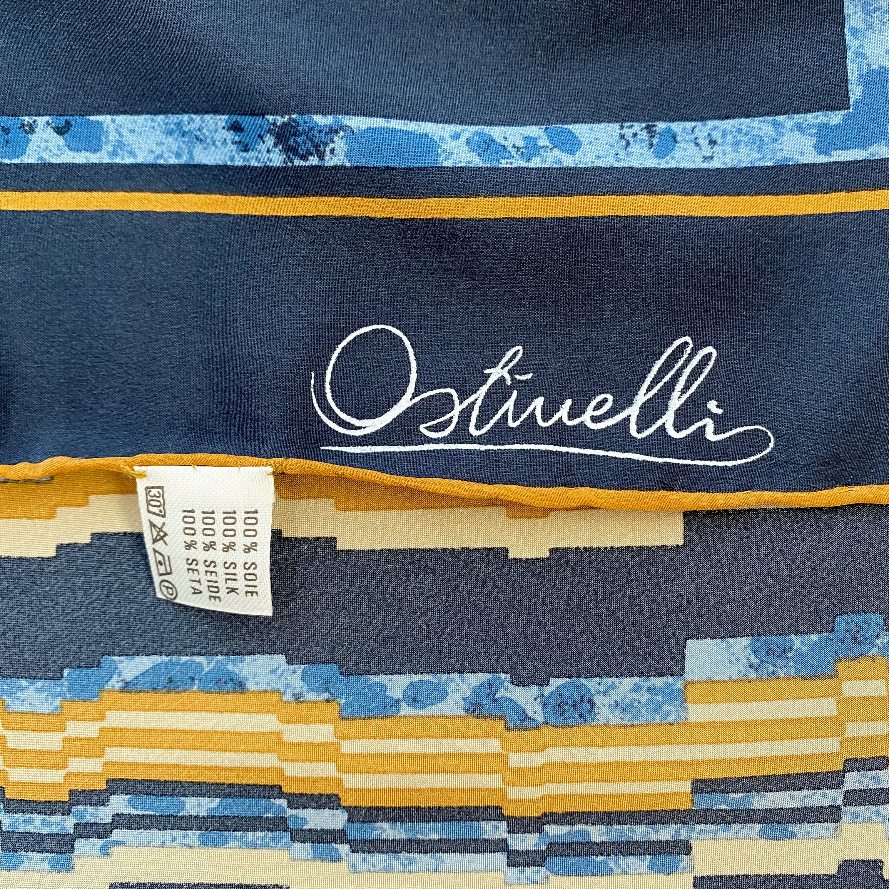 Immaculate 1970’s Ostinelli Navy Striped Silk Scarf