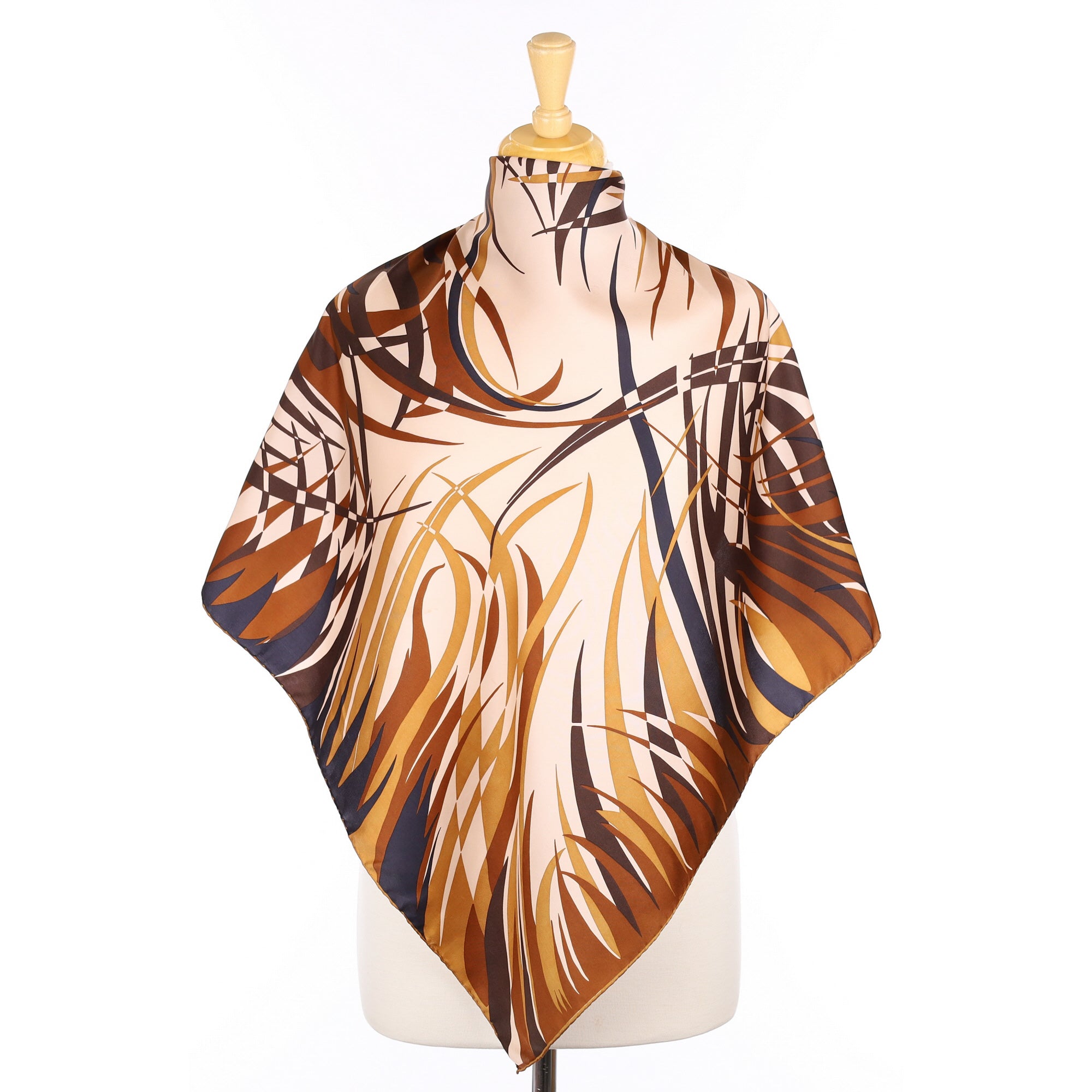 Brown Grasses Design Vintage Silk Scarf