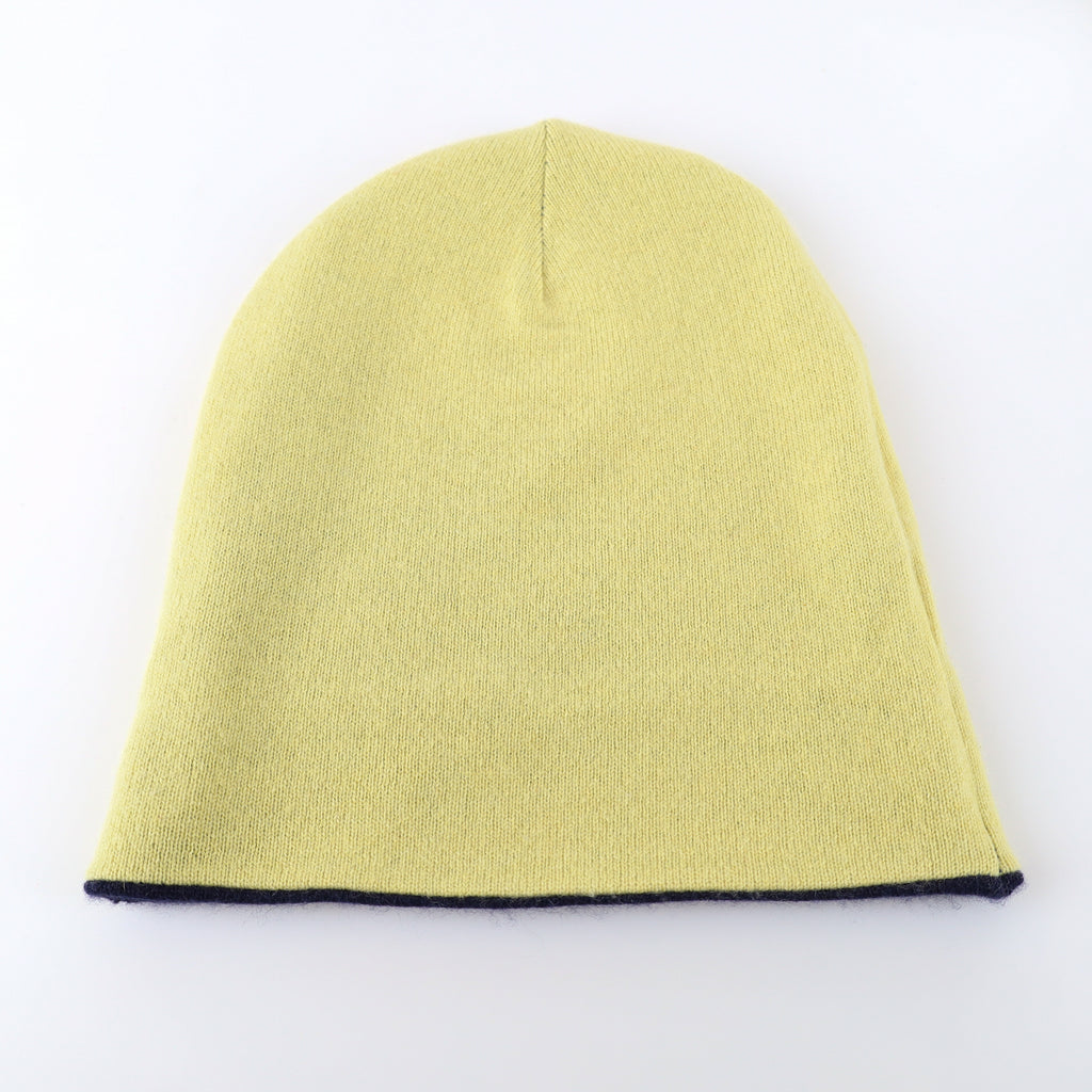 Men’s Navy and Primrose Yellow Reversible Cashmere Beanie Hat