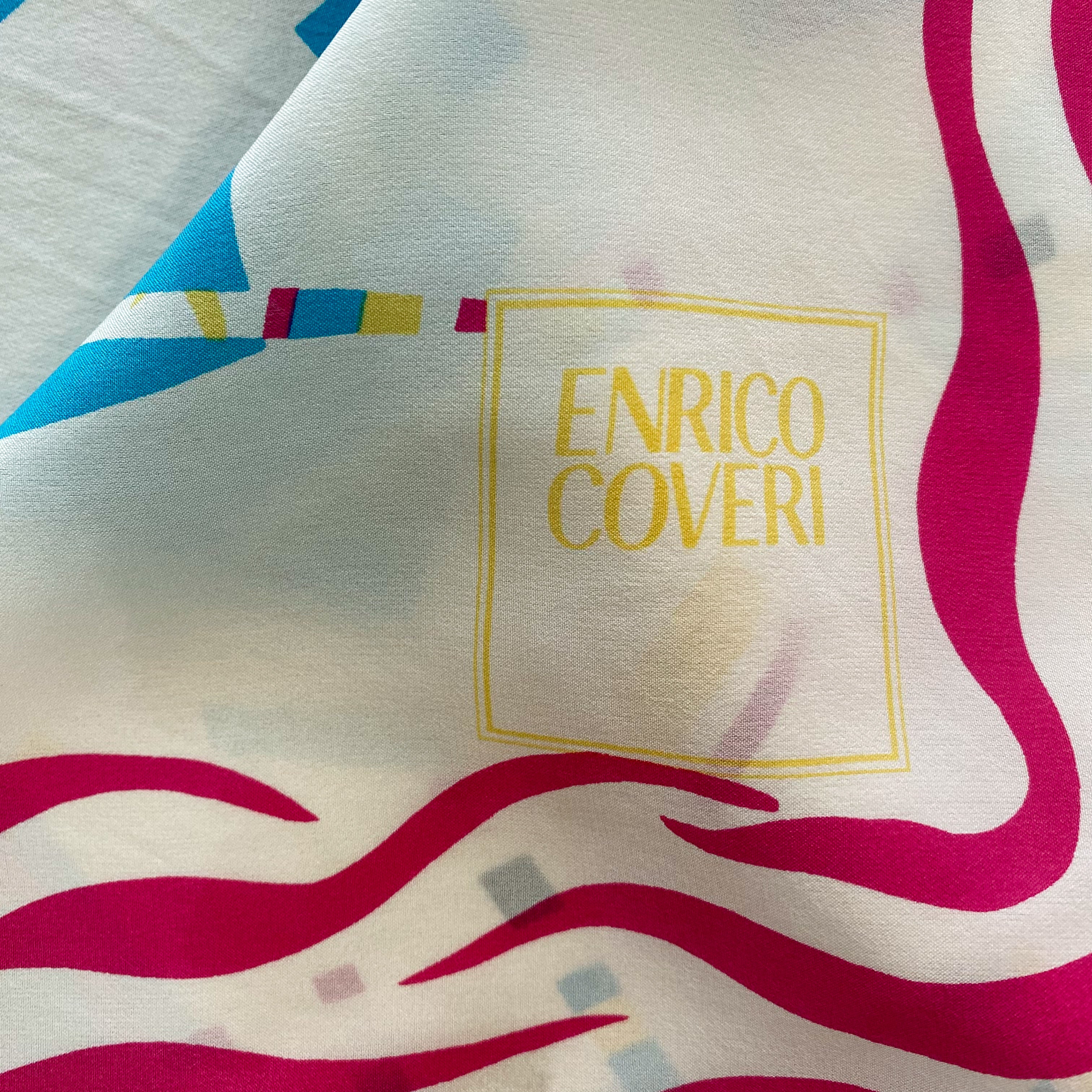Enrico Coveri Patterned Cream Silk Scarf