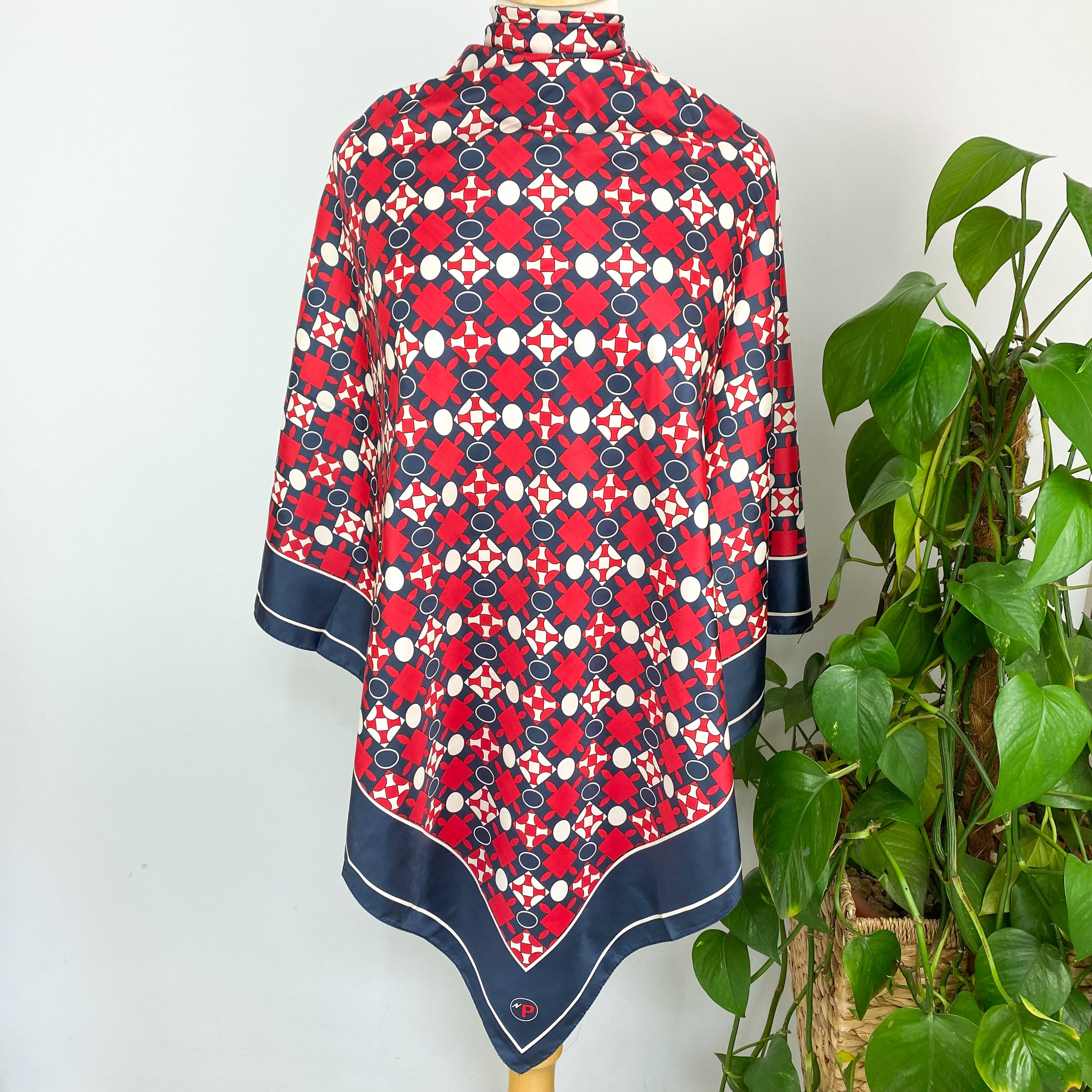 Immaculate Navy and Red Geometric Silk Scarf