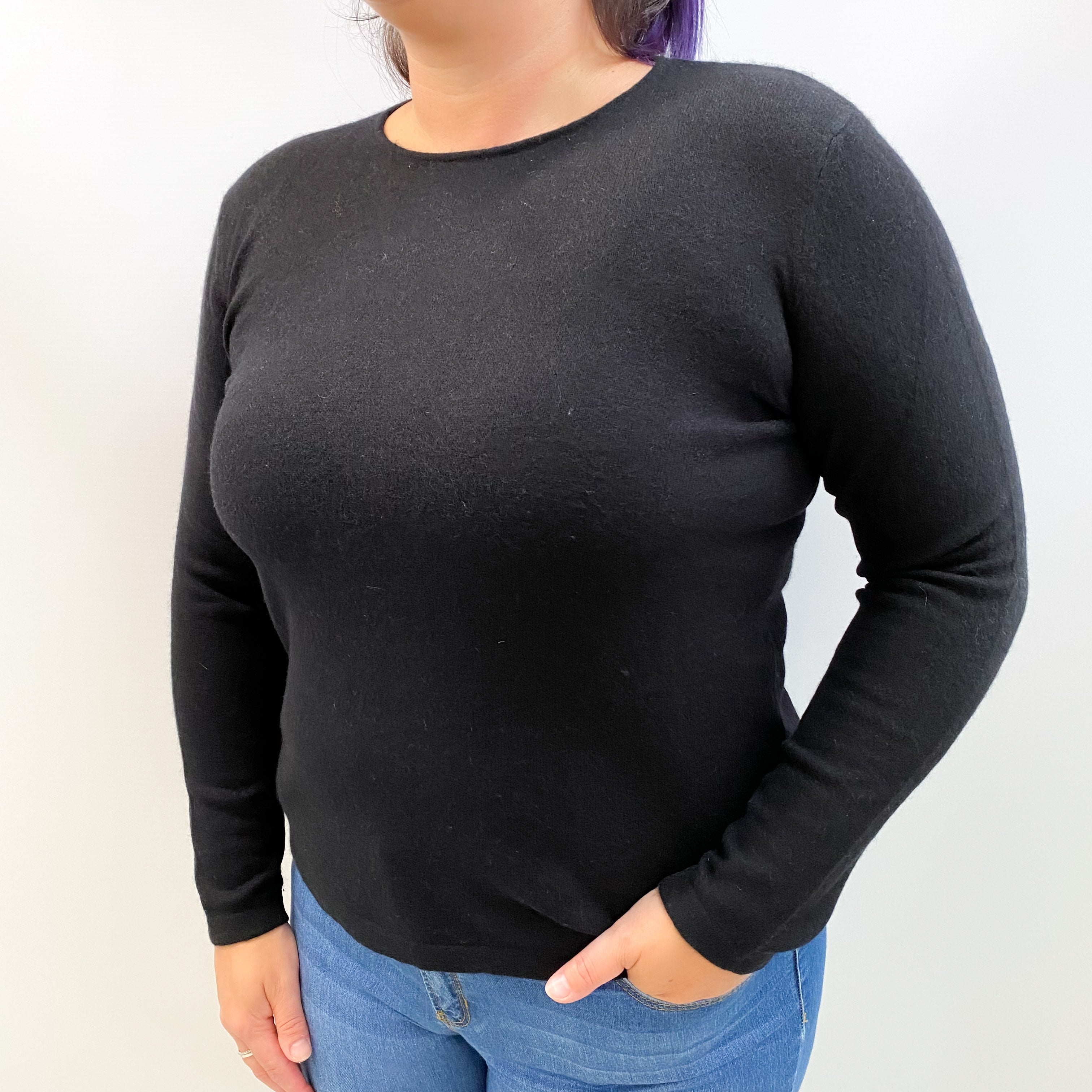Black Cashmere Crew Neck Jumper Large