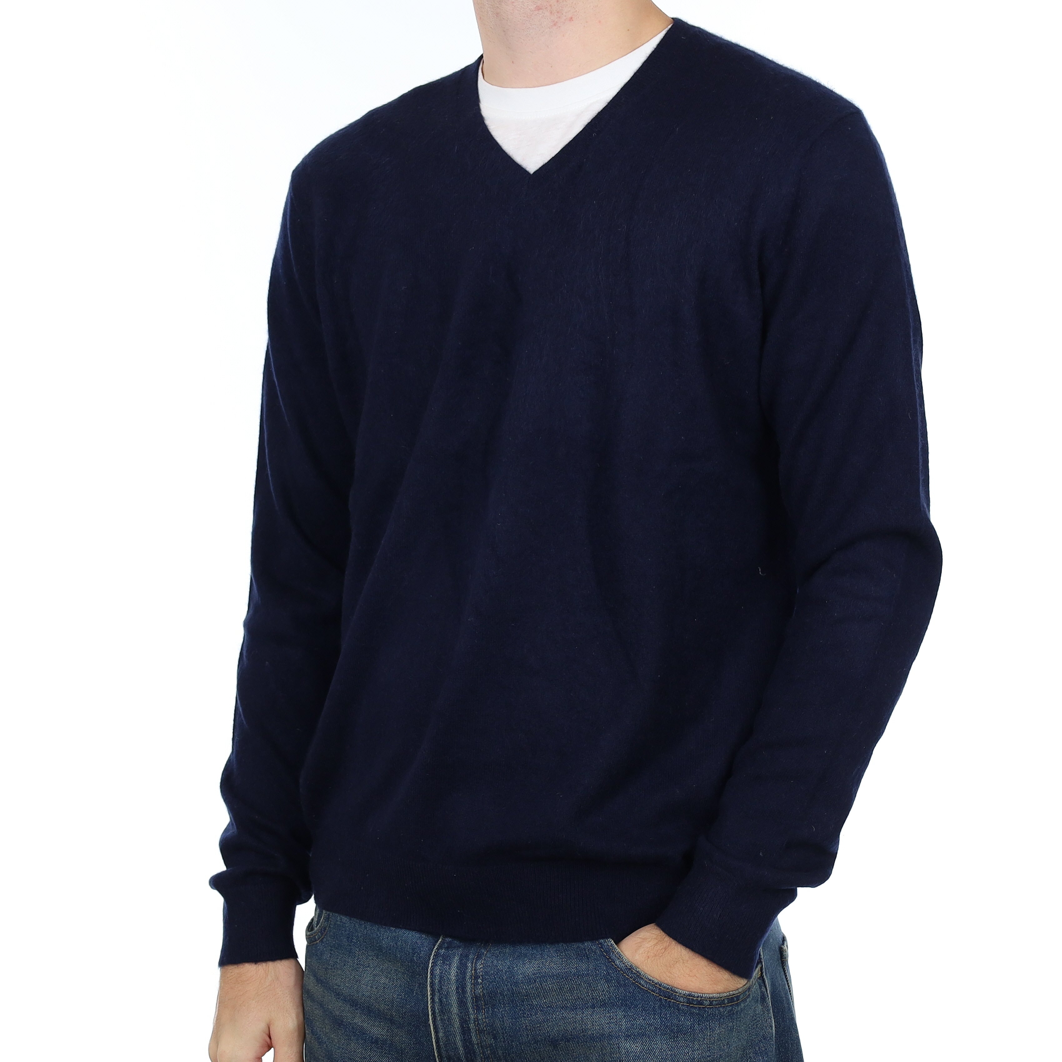 Men’s Navy Cashmere V Neck Jumper Large