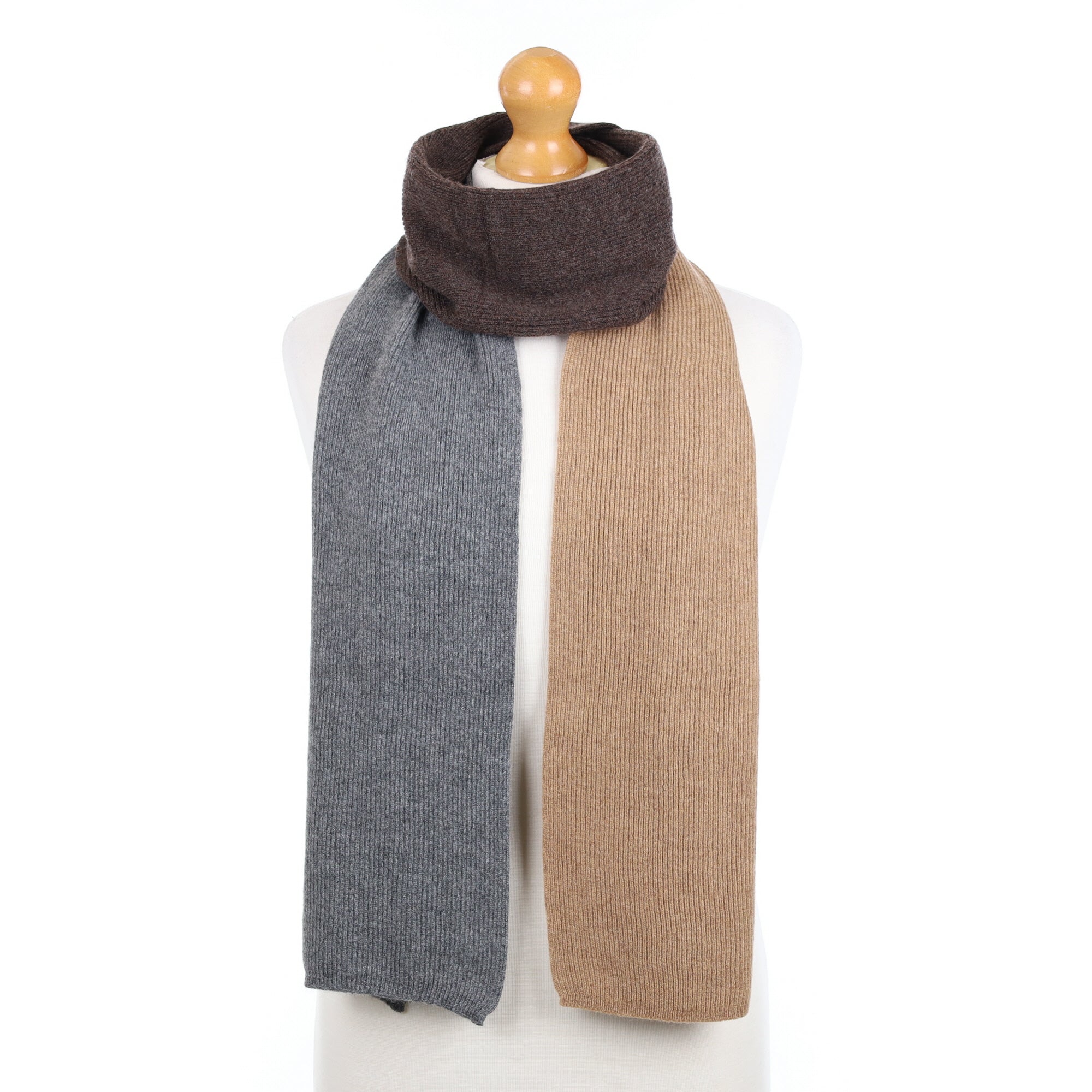 Brand New Scottish Slate Camel & Brown Cashmere Ribbed Scarf