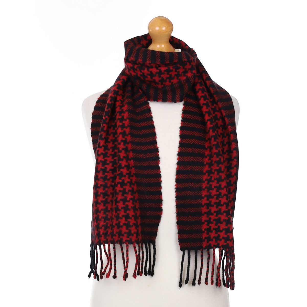 Black and Red Patterned Cashmere Woven Scarf