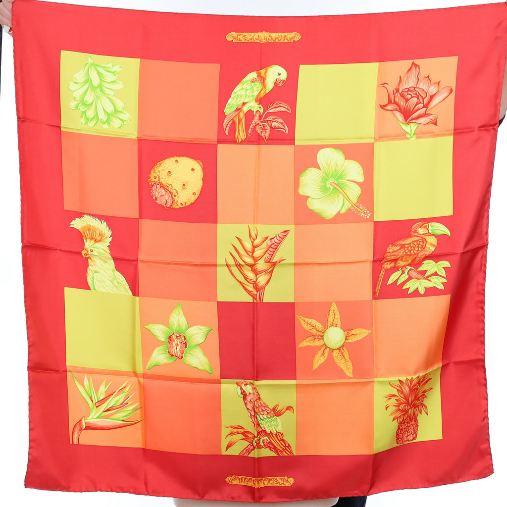 Brand New Harrods Red, Yellow and Orange Silk Scarf
