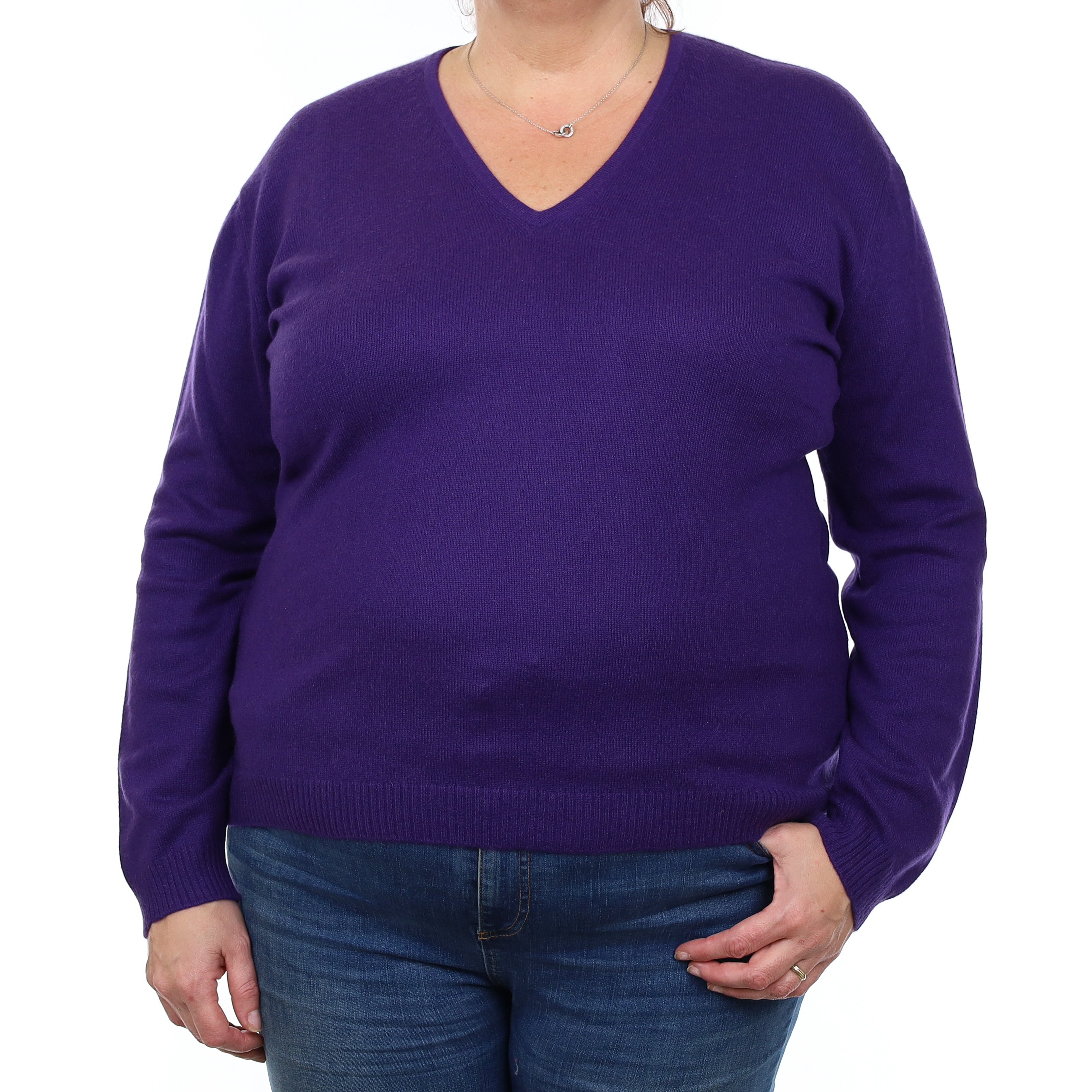 Iris Purple Cashmere V Neck Jumper Extra Large
