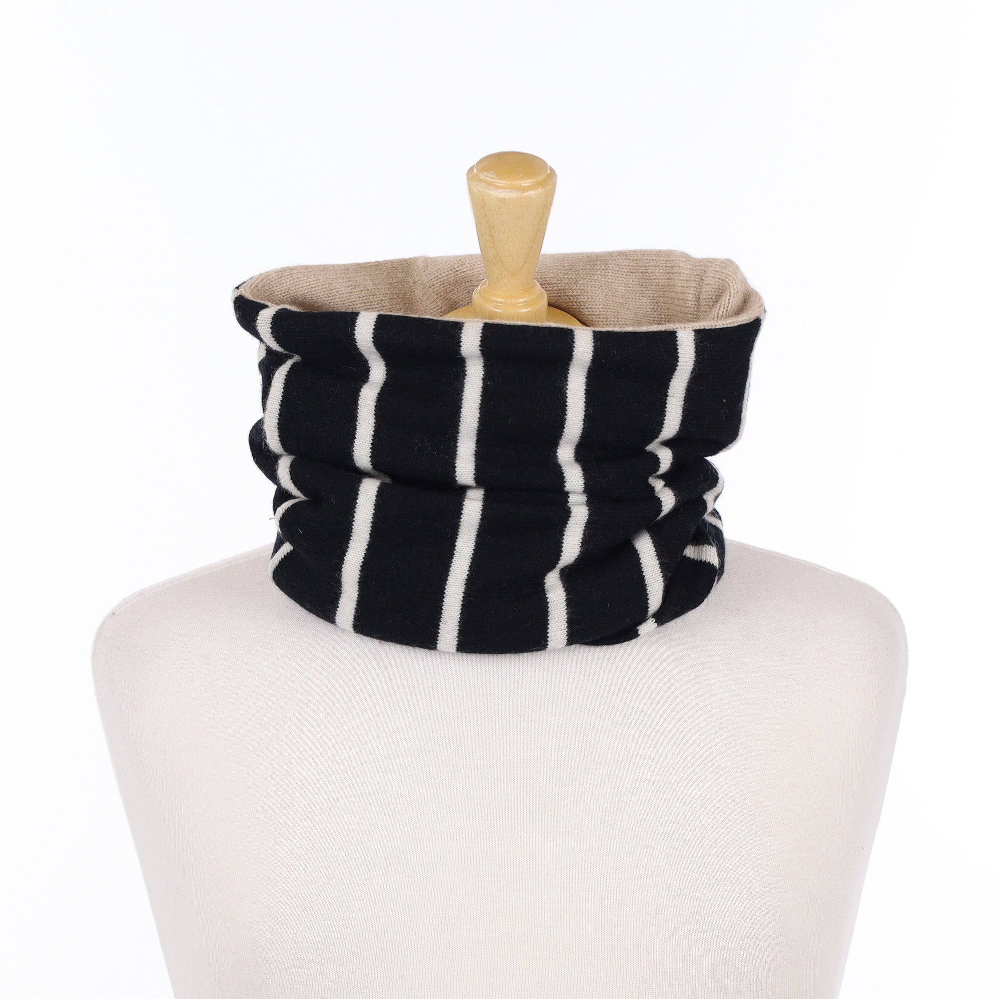 Black Ivory Stripe and Fawn Luxury Double Layered Snood
