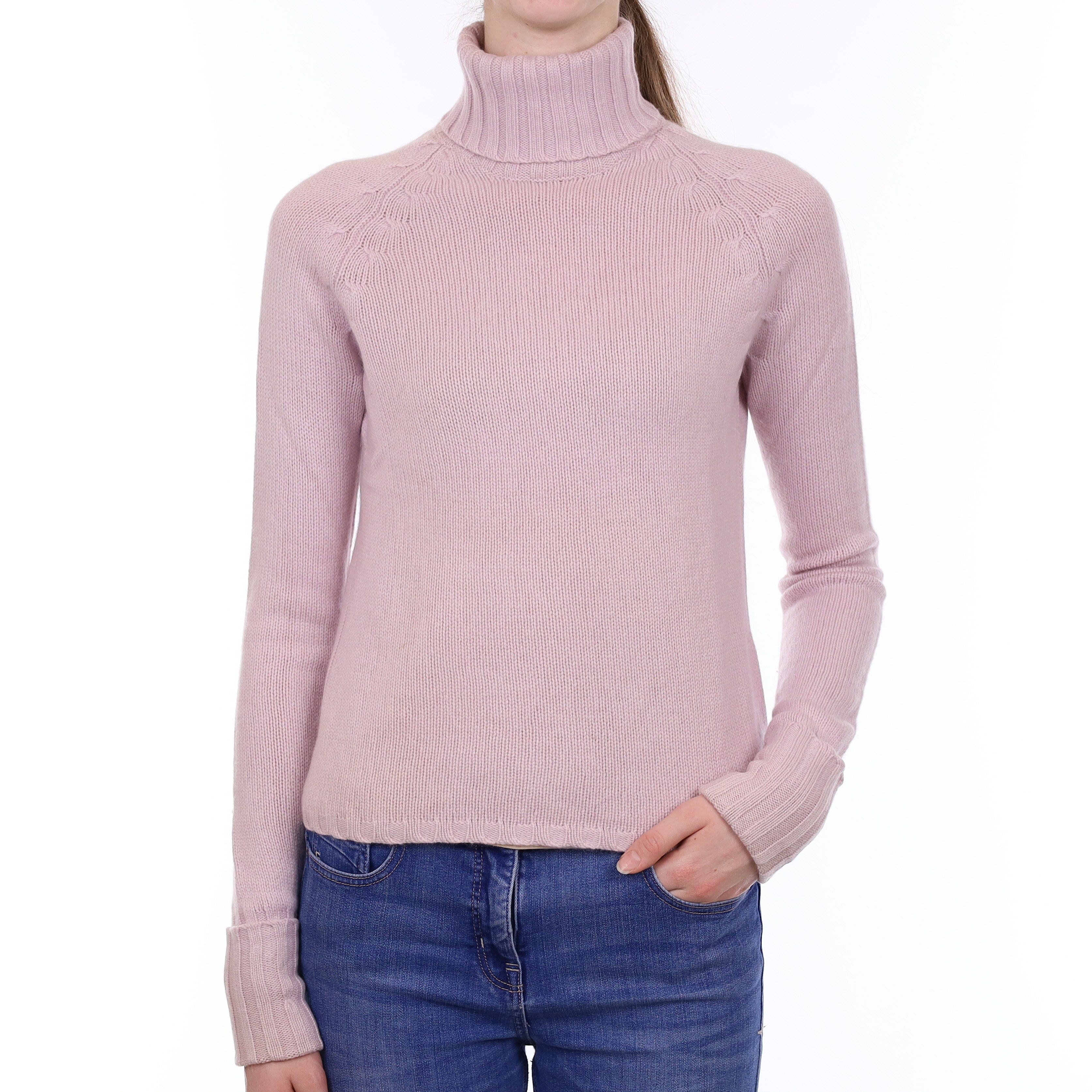 Pale Mauve Chunky Knit Cashmere Polo Neck Jumper Extra Small