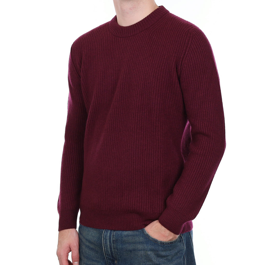 Men’s Brand New Scottish Bramble Purple Chunky Rib Cashmere Crew Neck Jumper Large