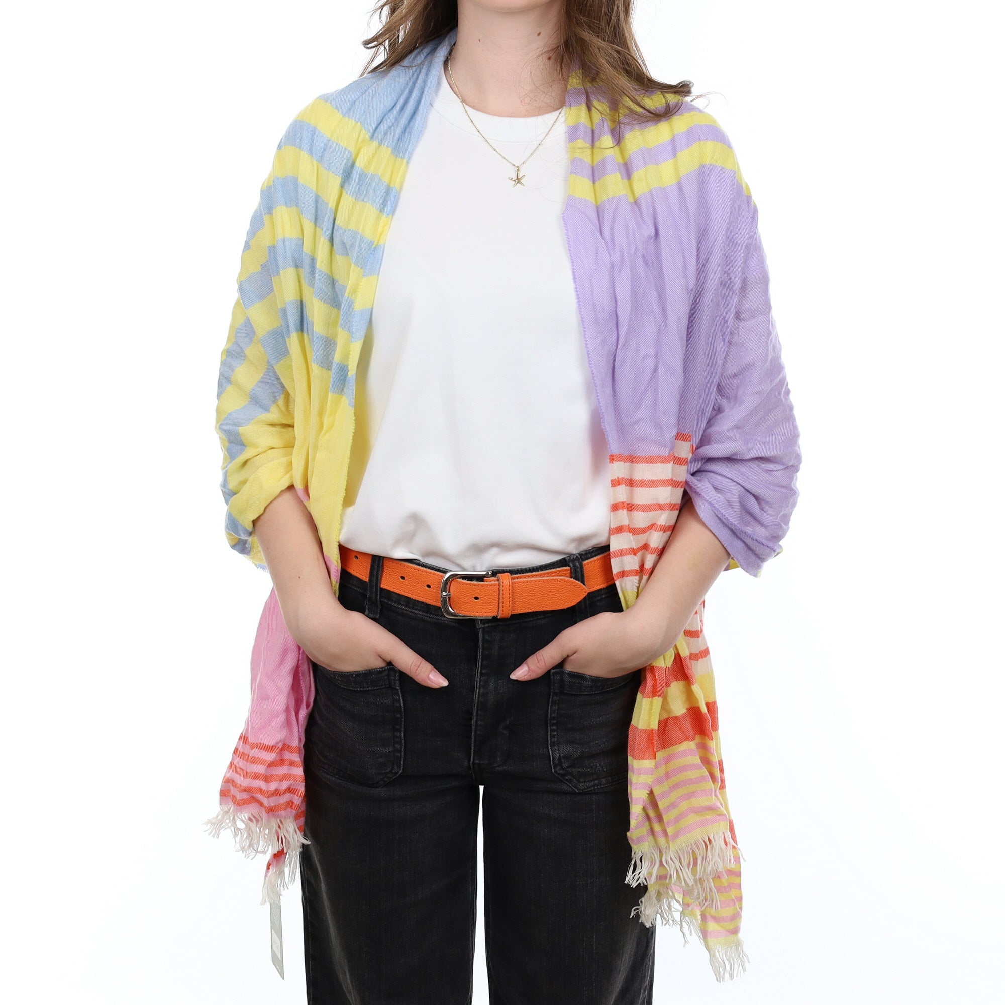 Brand New British Candy Stripe Luxury Woven Cashmere Crinkle Wrap