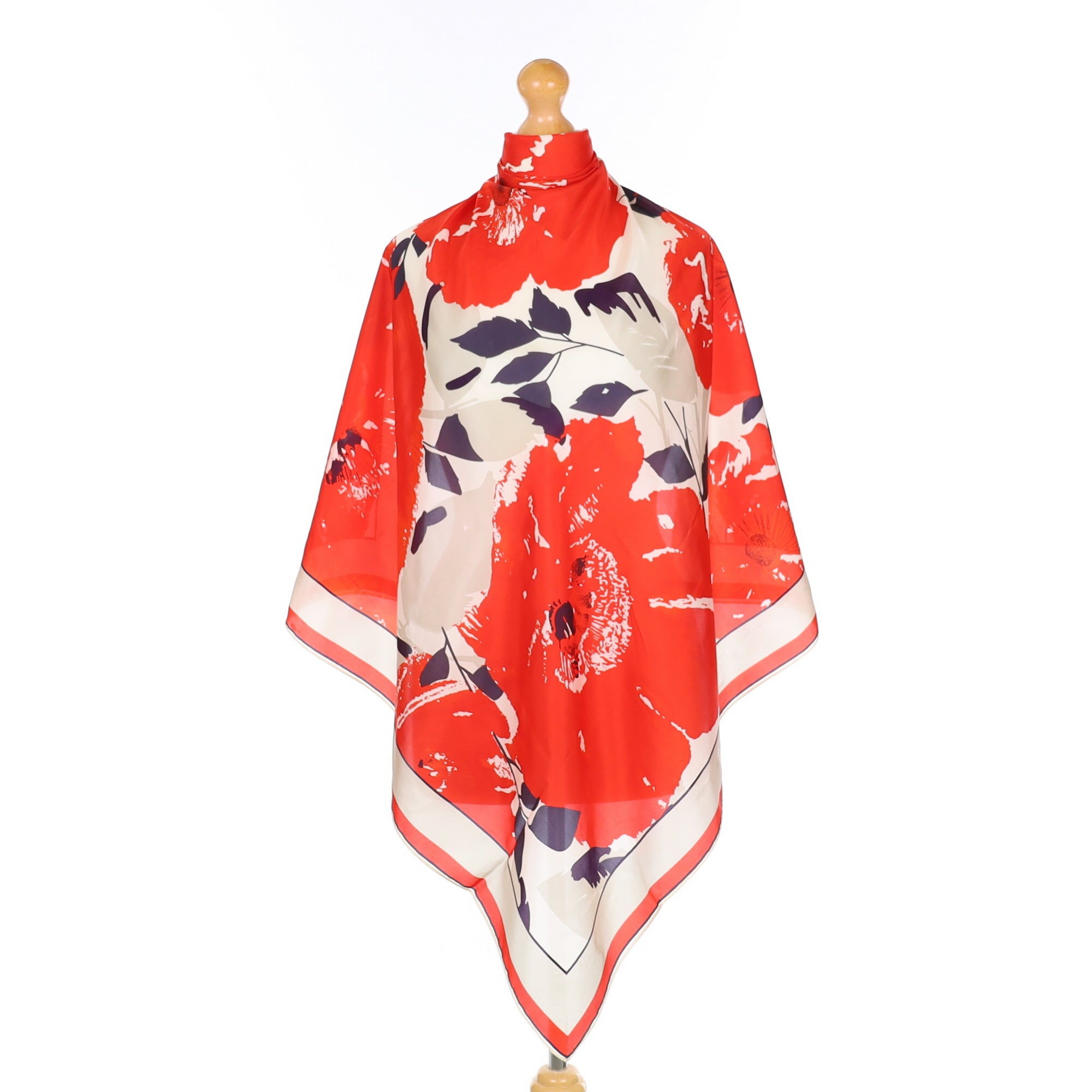 Red Floral Lightweight Silk Scarf