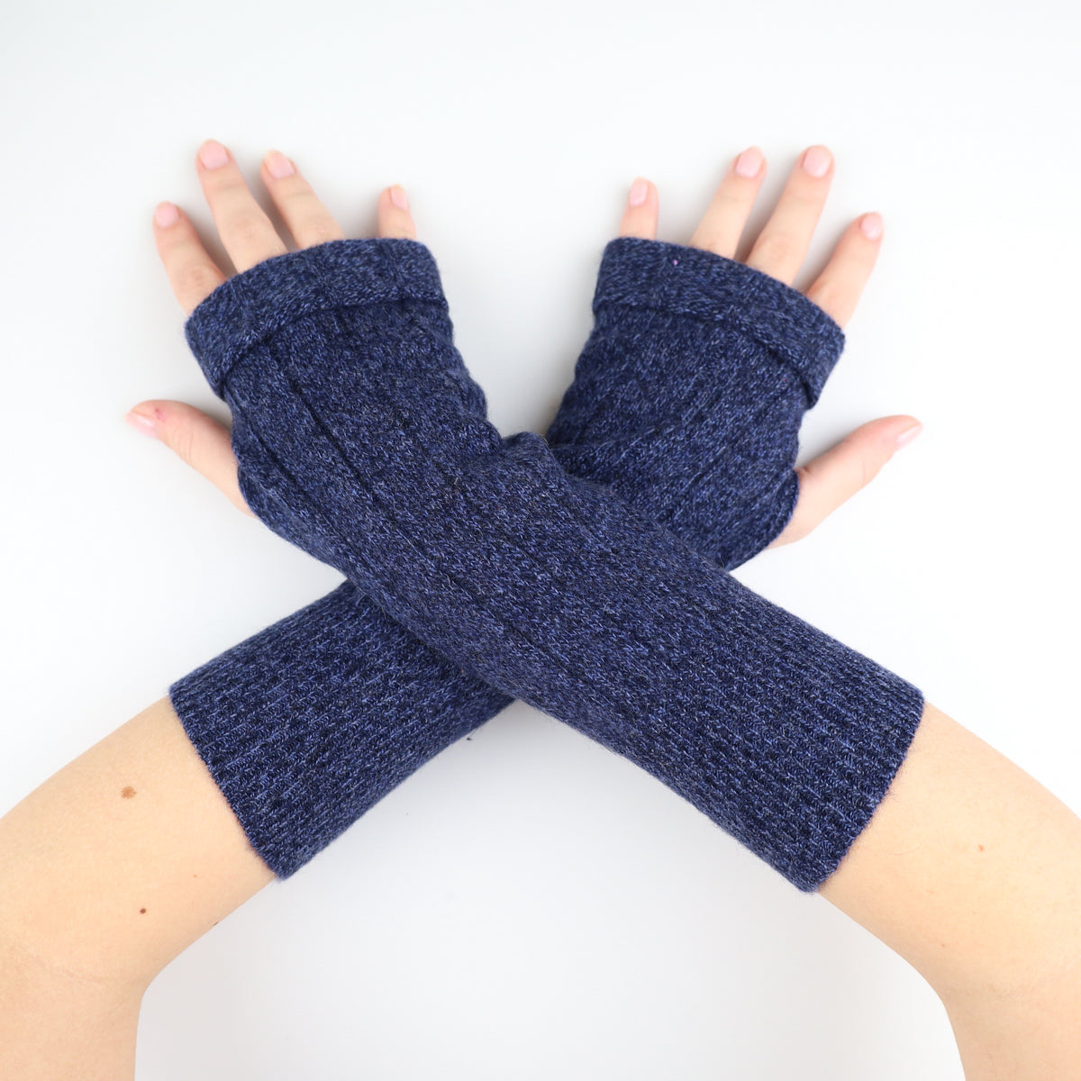 Midnight Blue Marl Ribbed Fingerless Gloves