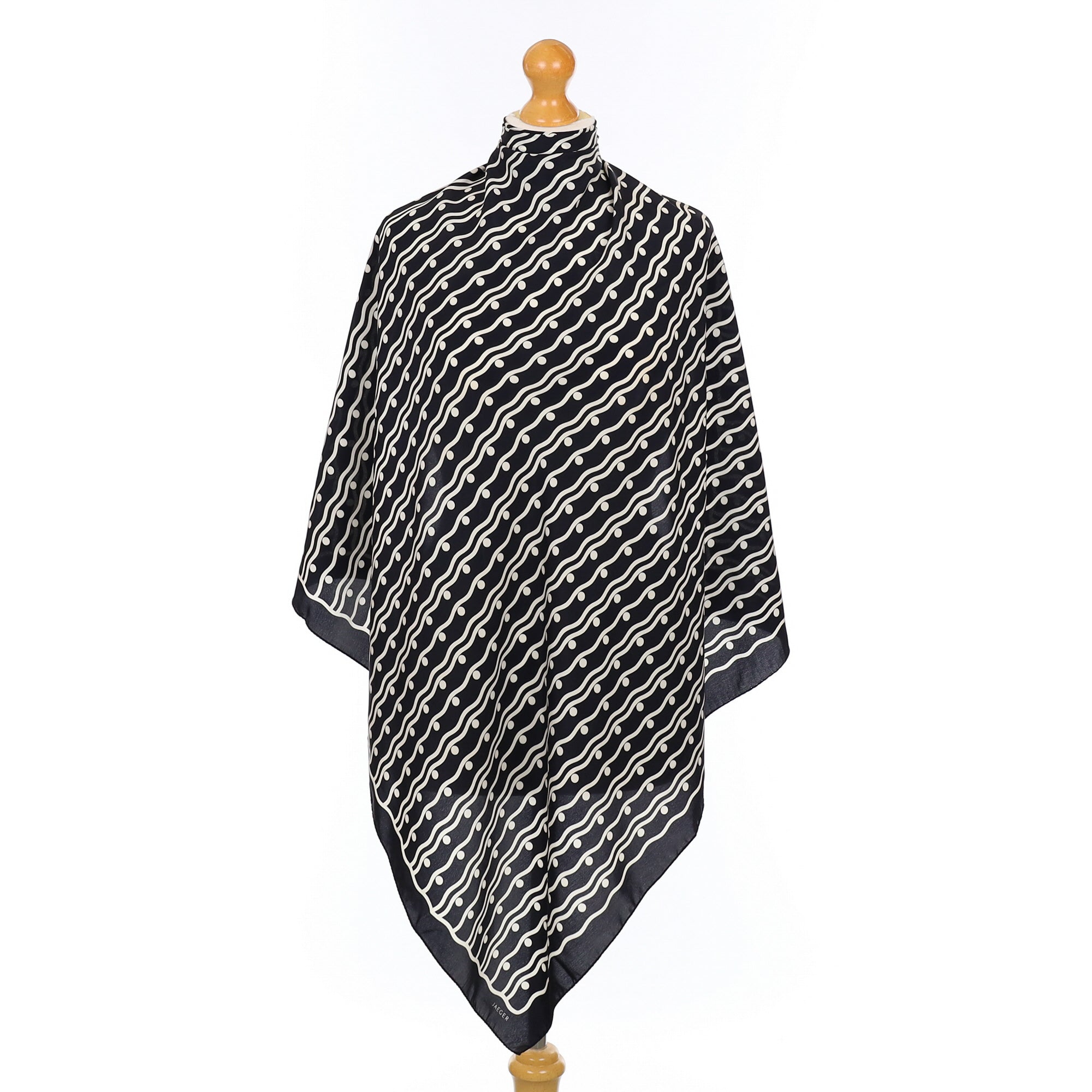 Jaeger Black and Cream Silk Scarf