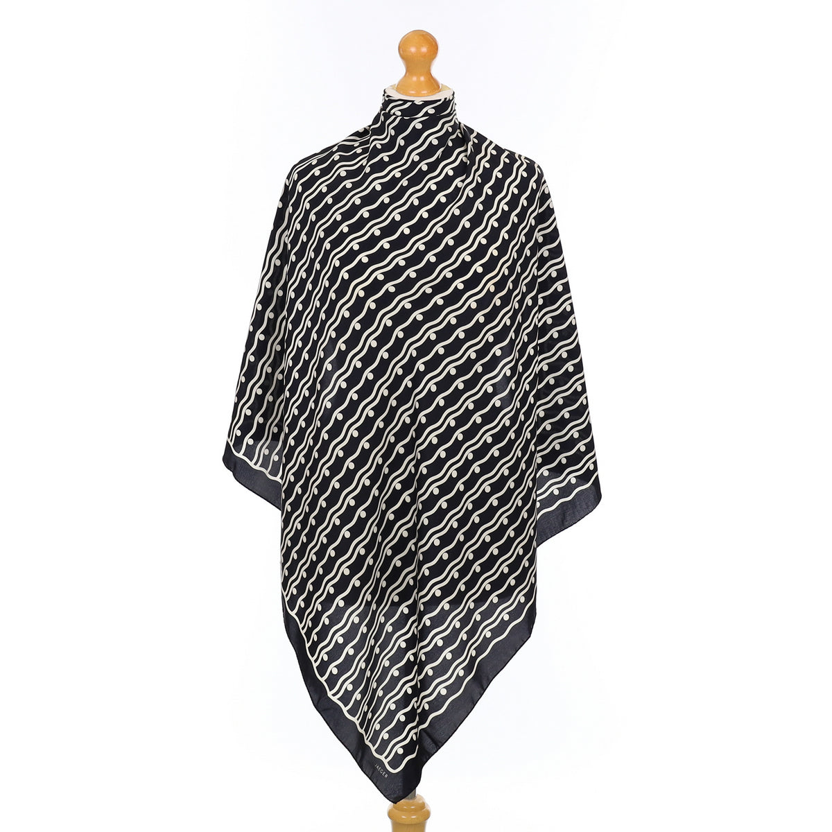 Jaeger Black and Cream Silk Scarf