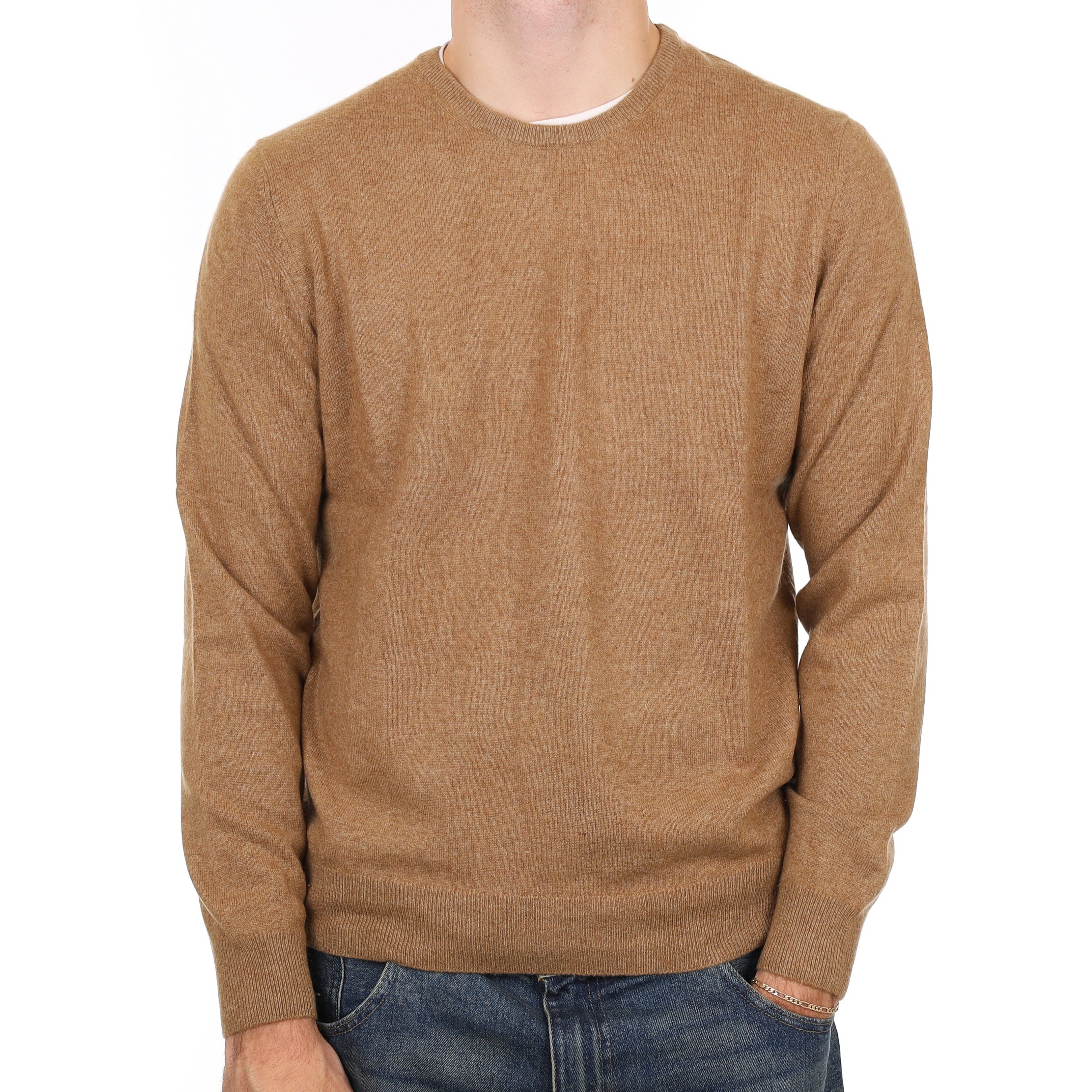 Men’s Toffee Brown Cashmere Crew Neck Jumper Large