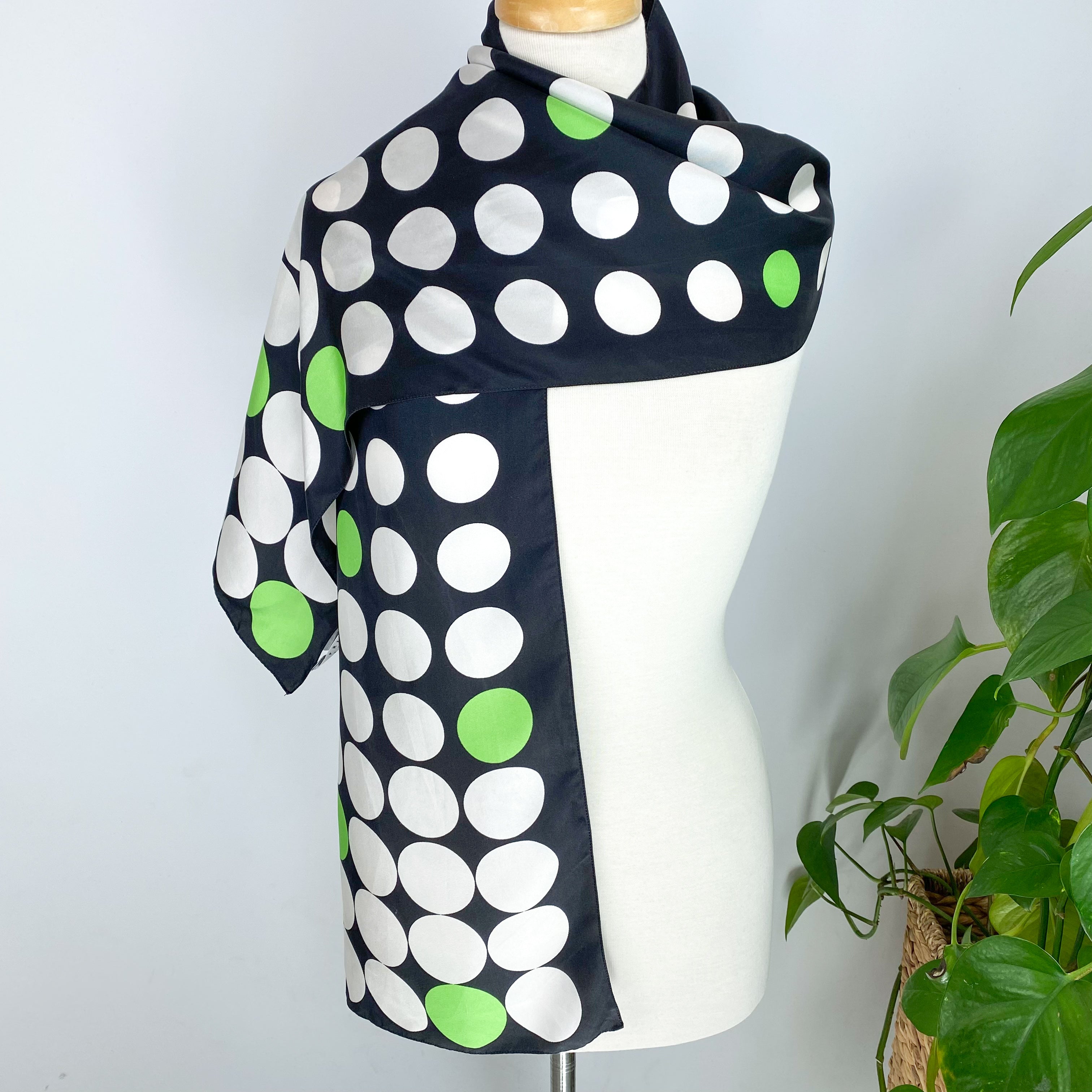 Black and White Spotty Long Silk Scarf