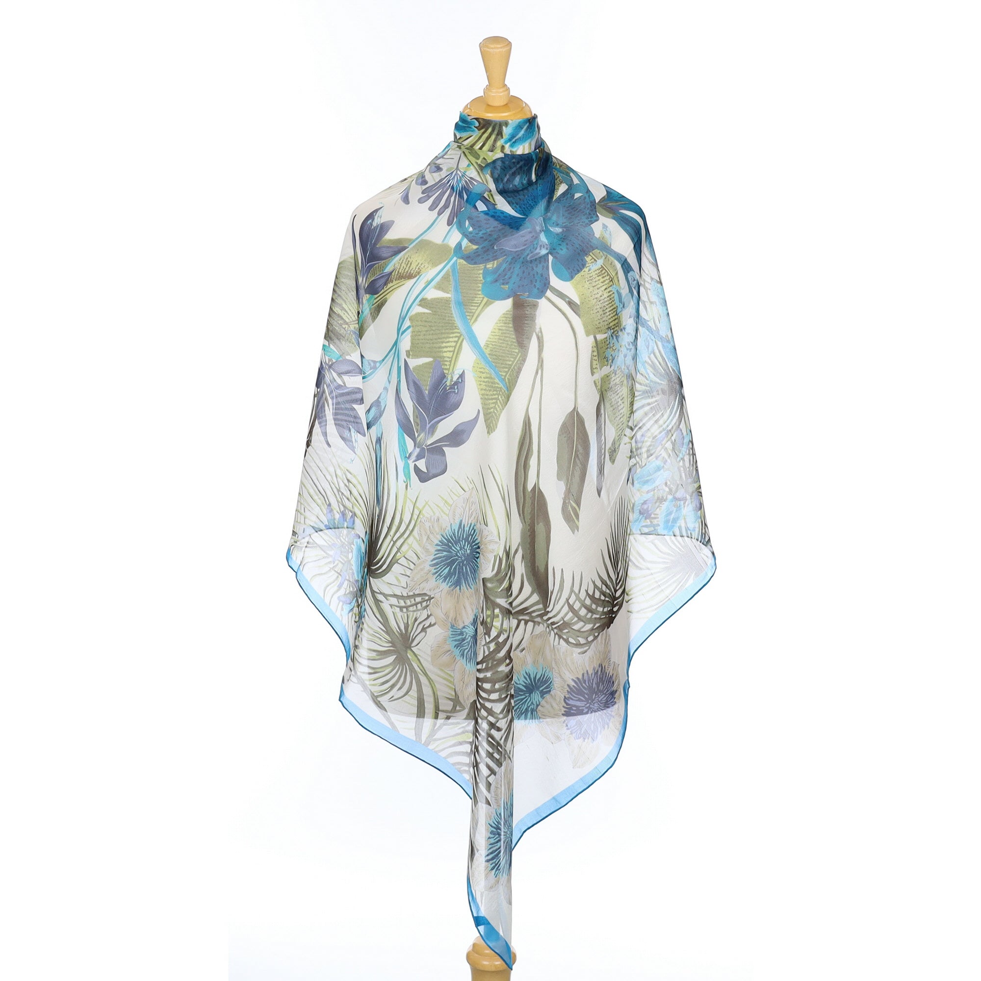 Brand New Kenzo Blue Floral Chiffon Silk Scarf