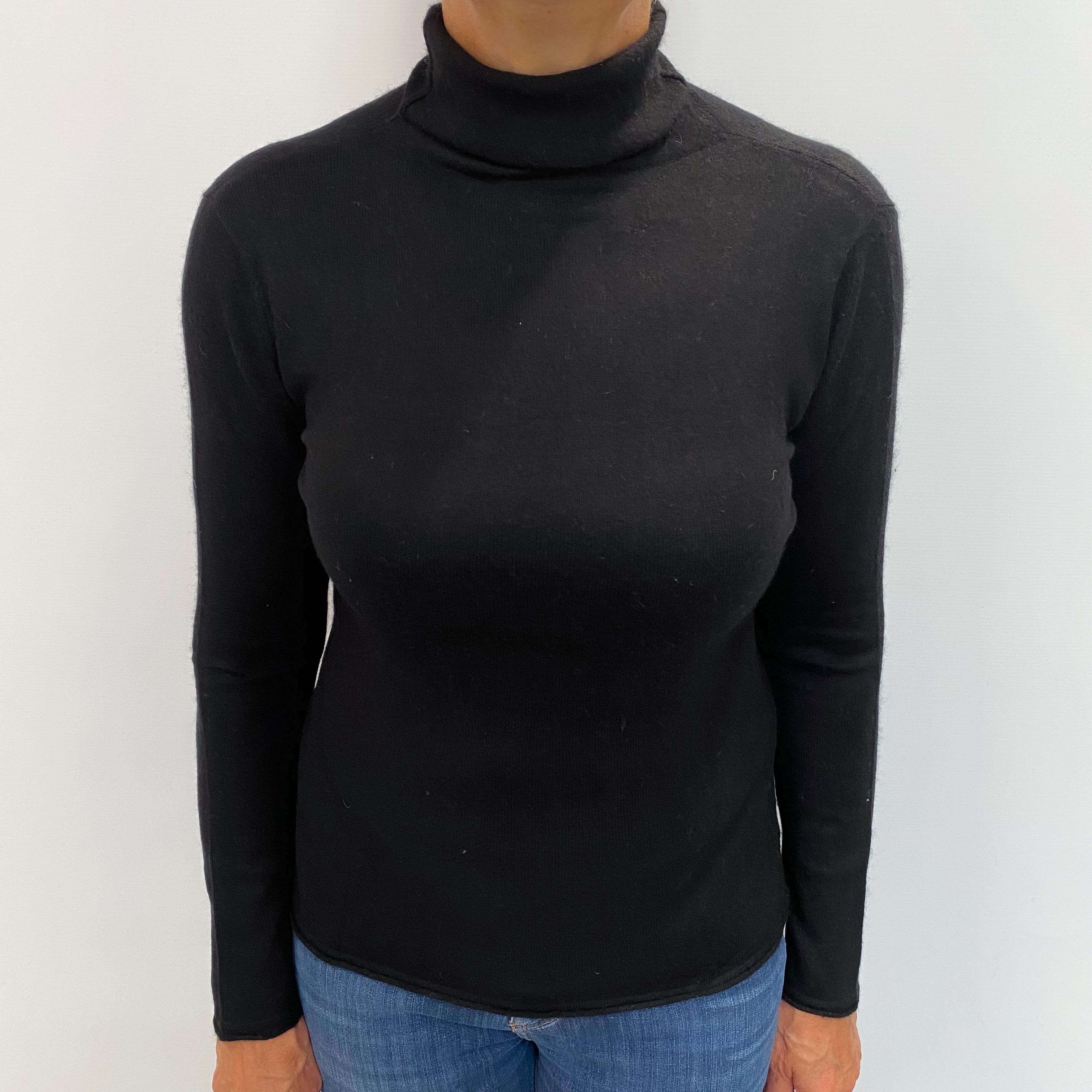 Black Cashmere Funnel Neck Jumper Medium