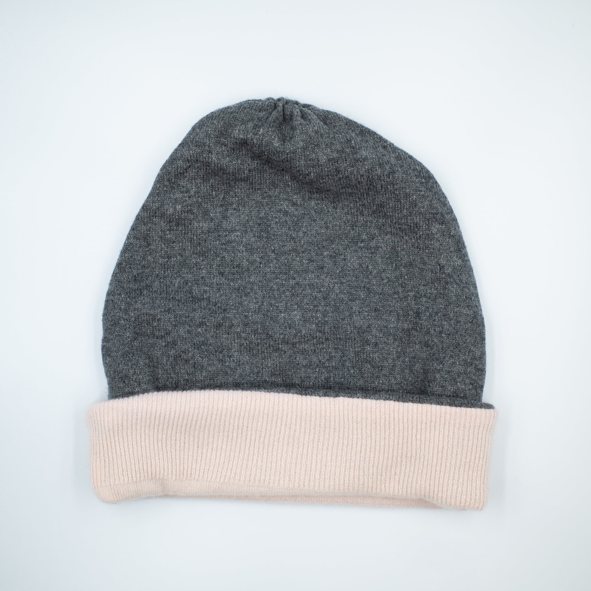 Slate Grey and Palest Pink Reversible Slouchy Beanie Hat