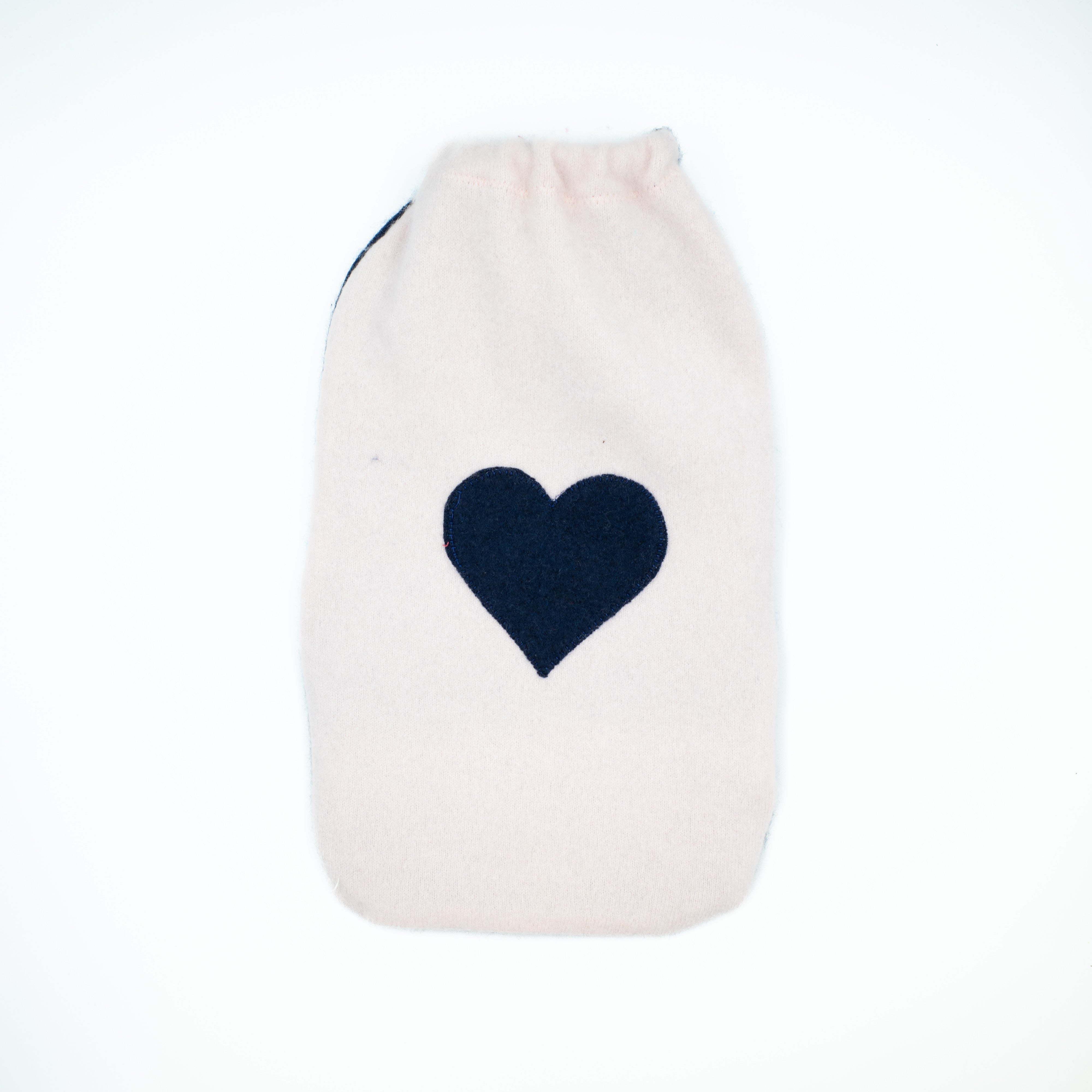 Navy and Baby Pink Heart Cashmere Large Hot Water Bottle