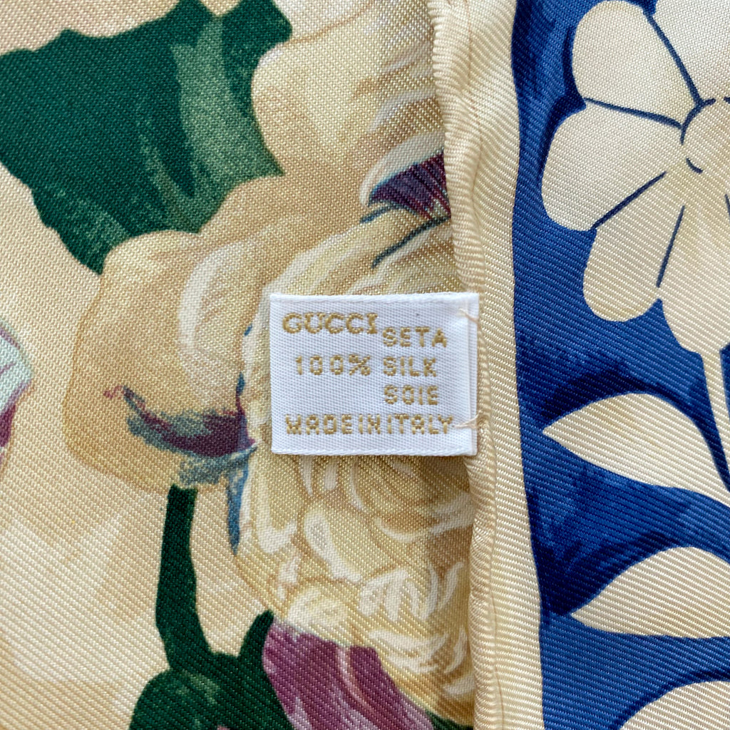 Gucci Cream Floral Designer Silk Scarf