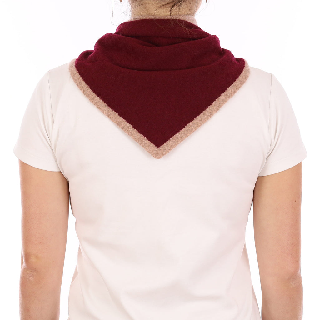Brand New Wine Red and Caramel Recycled Cashmere Triangle Scarf