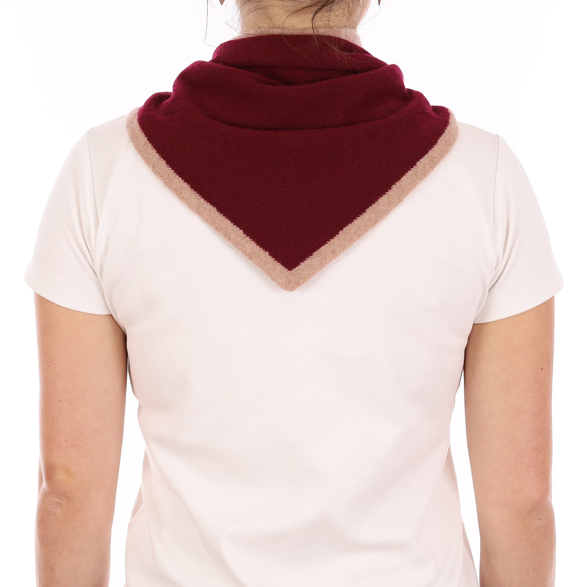 Brand New Wine Red and Caramel Recycled Cashmere Triangle Scarf