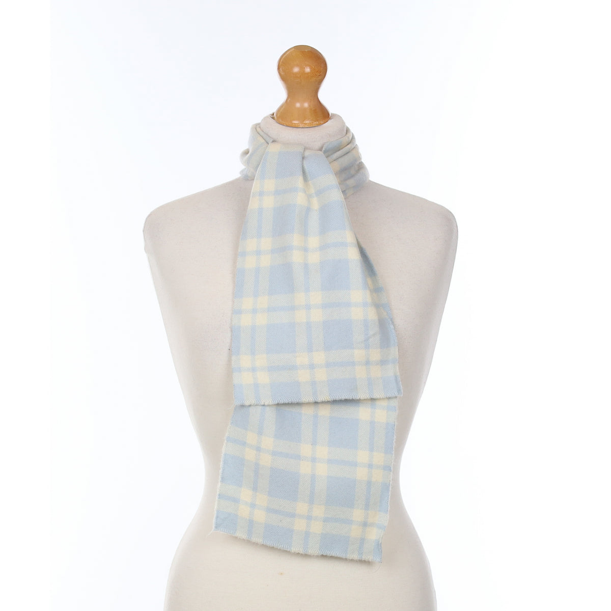 Scottish Pale Blue And Cream Checked Cashmere Woven Scarf