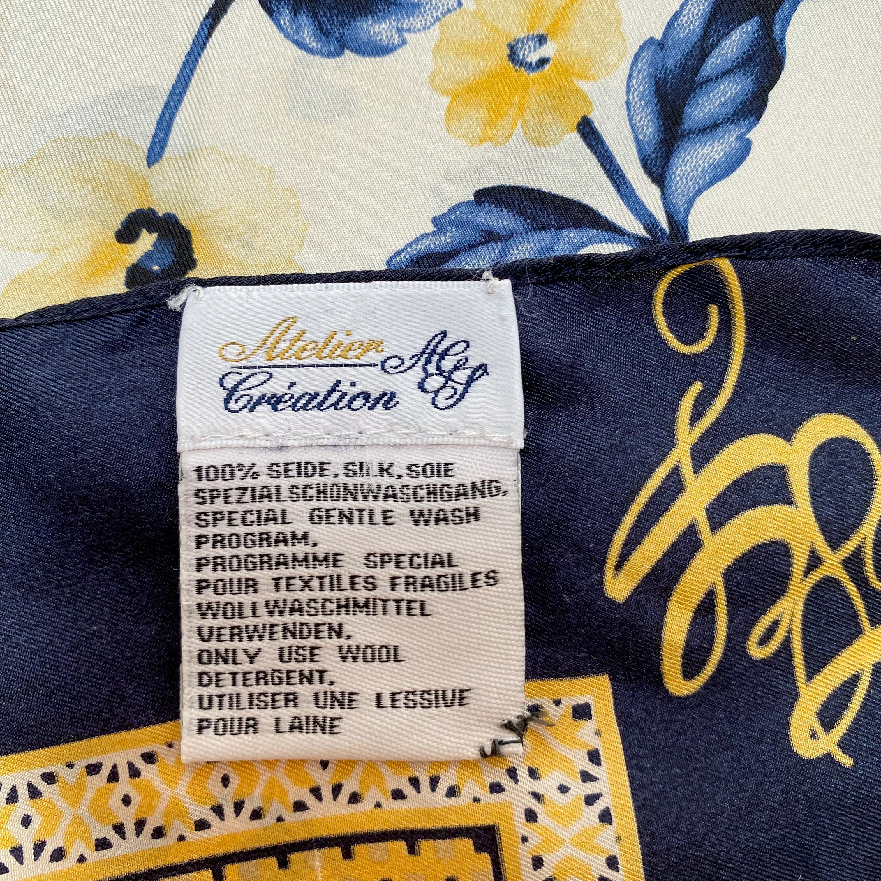 Dark Navy and Yellow Silk Scarf