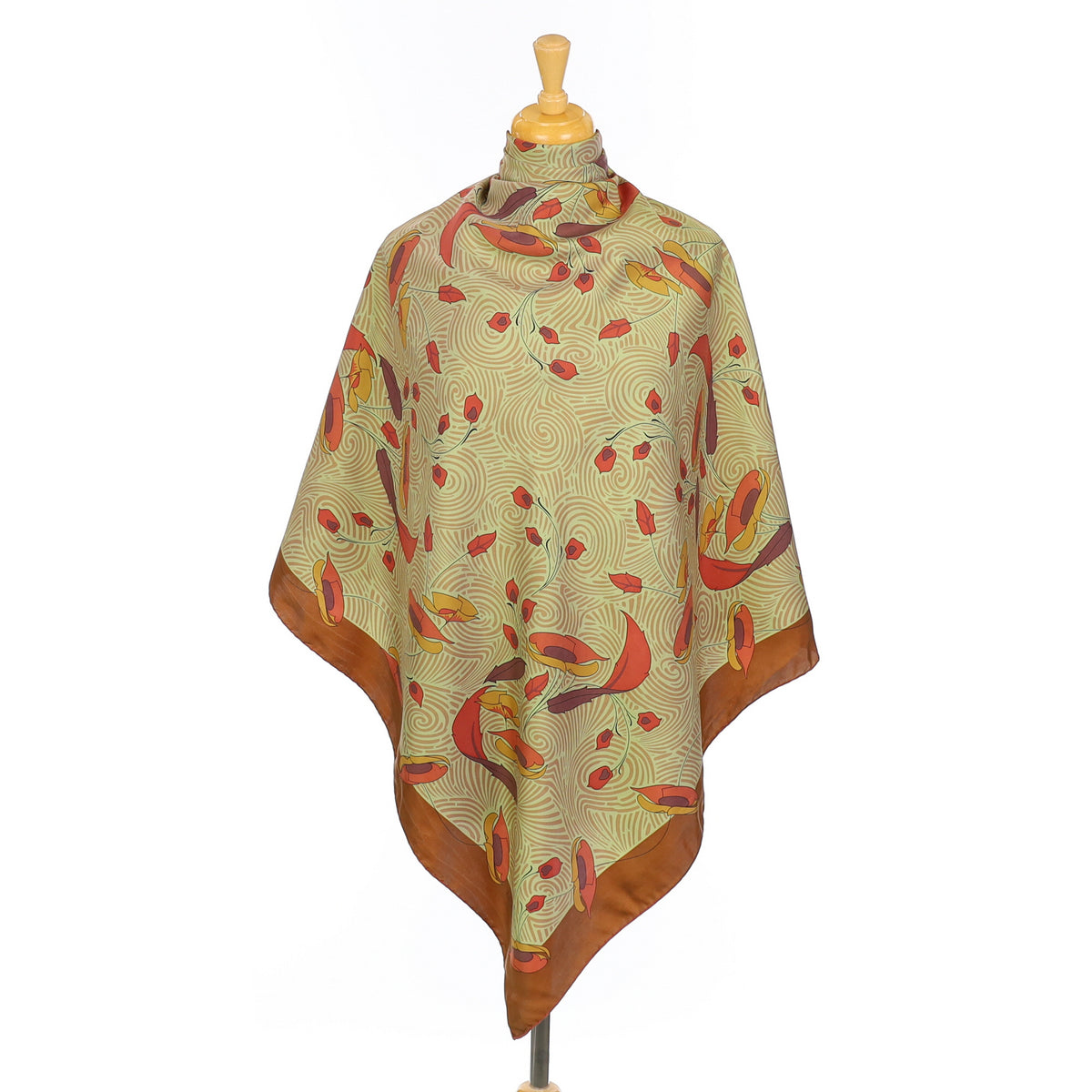 Liberty Green and Brown Vintage Silk Scarf